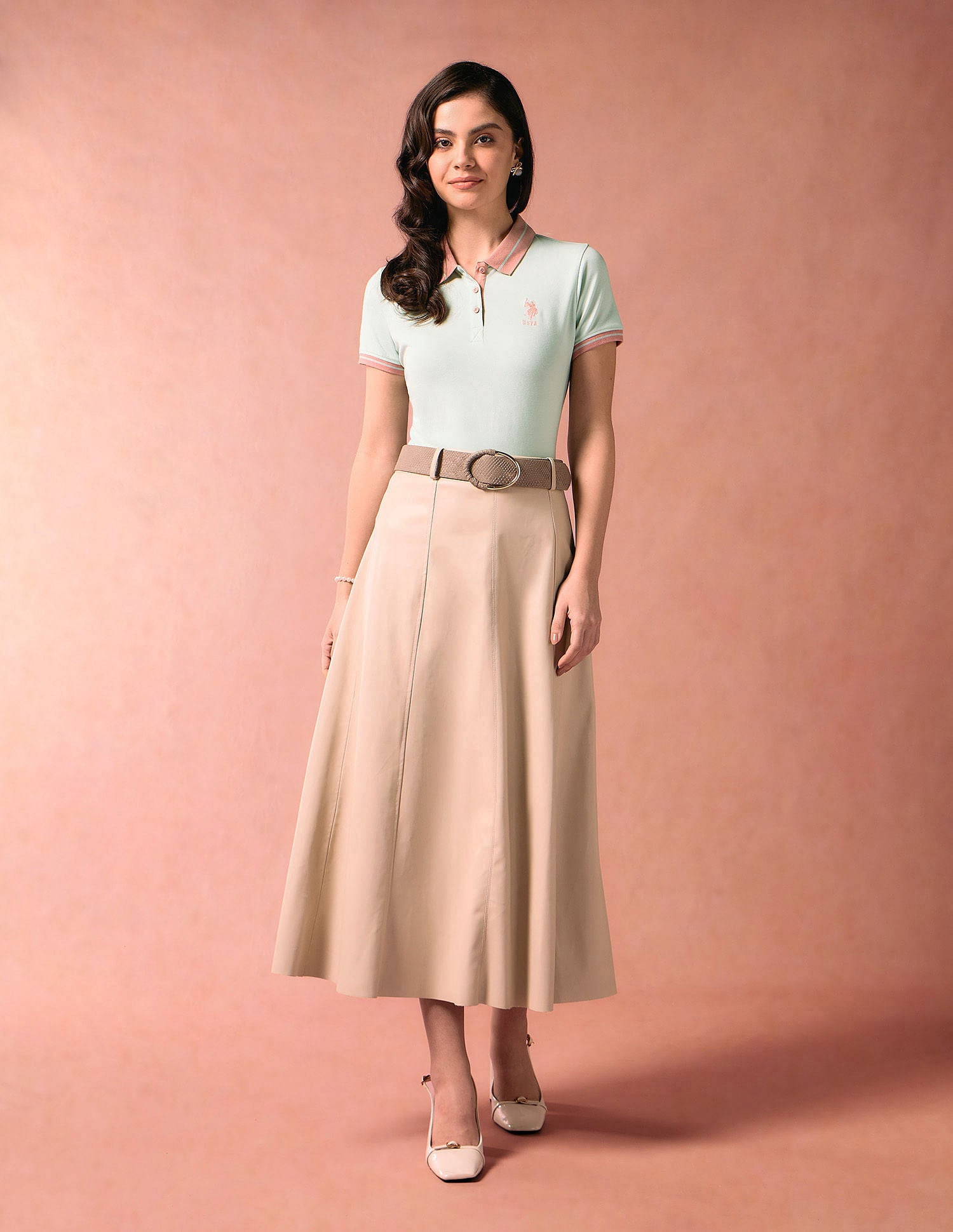 Contrast Striped Collar Solid Polo Shirt Mint - U.S. POLO ASSN. | Large