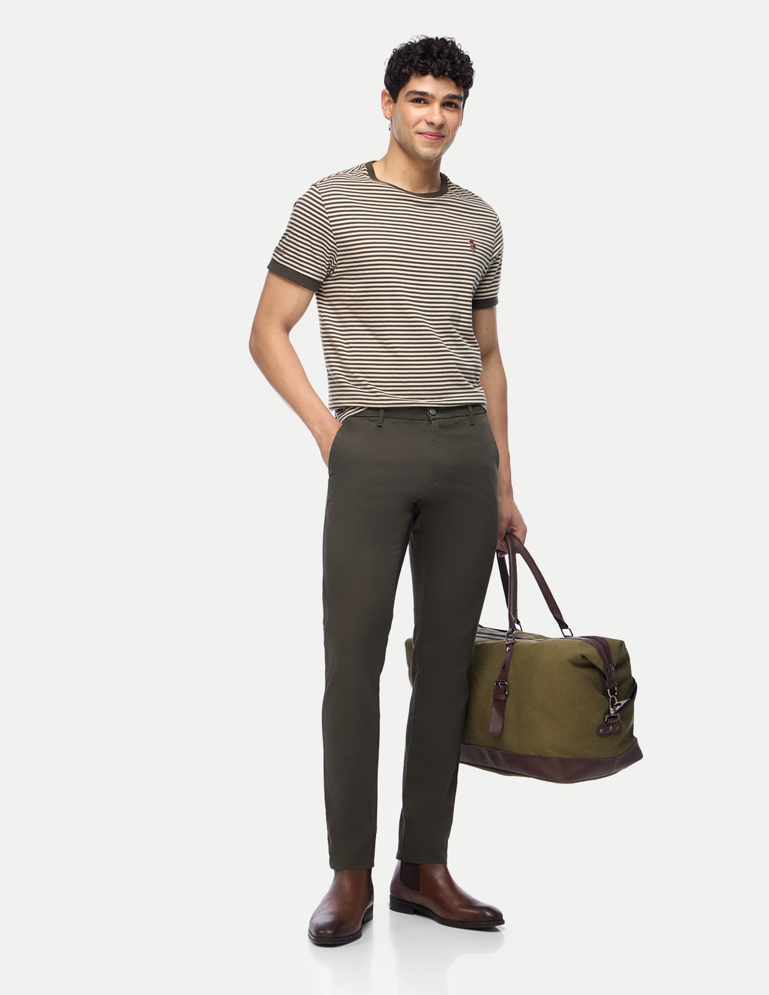 Austin Trim Regular Fit Satin Trousers Dark Olive - U.S. Polo Assn. India | Large