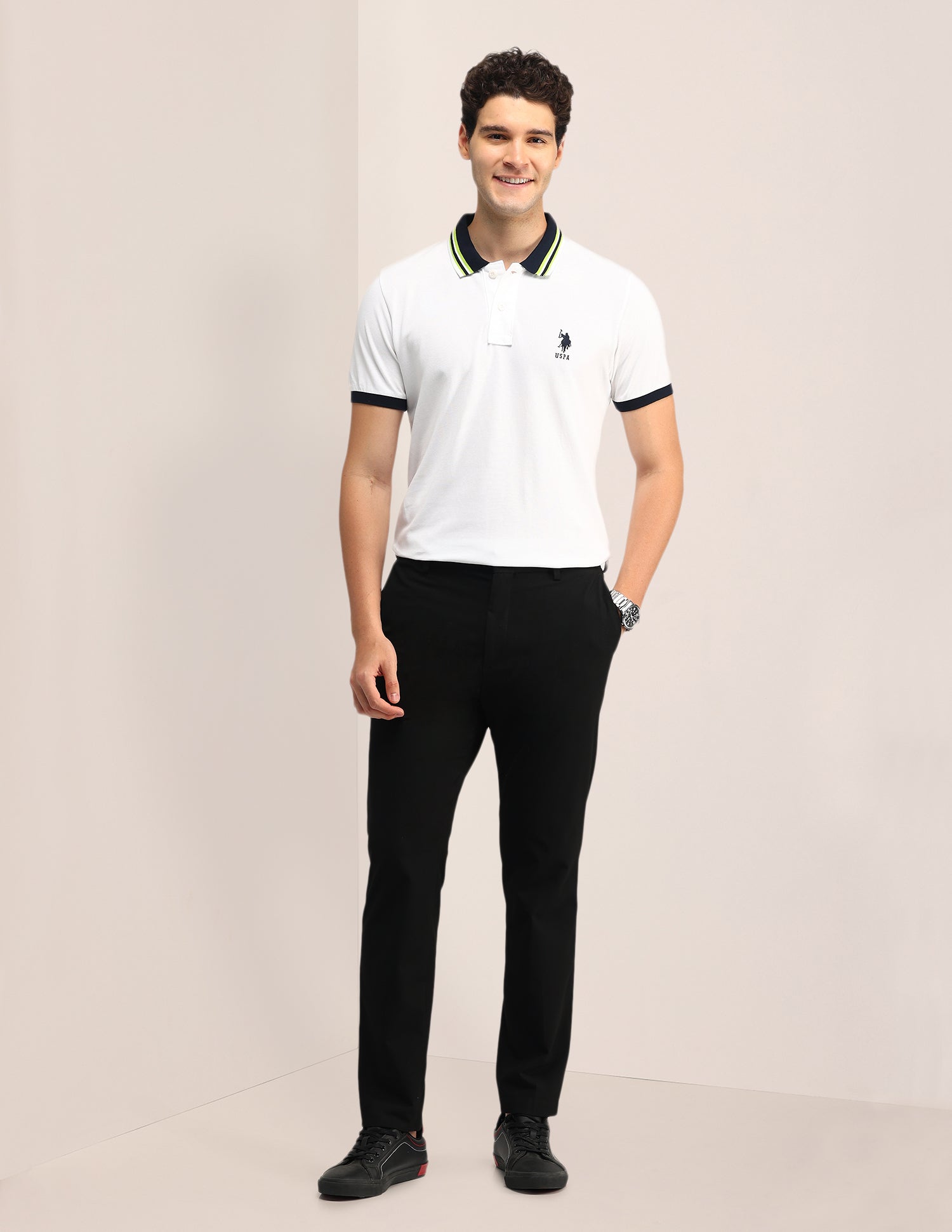 Textured Slim Fit Polo Shirt White - U.S. Polo Assn. India | Large