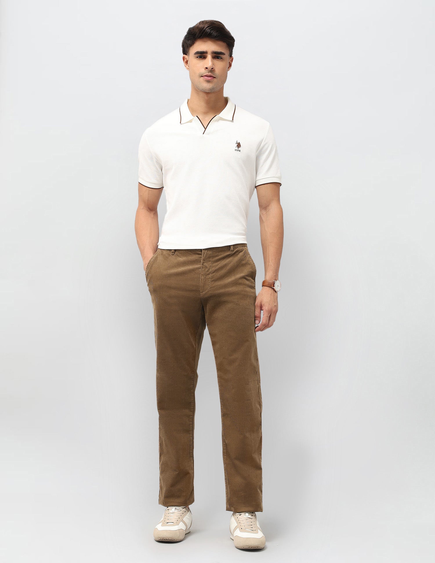 Riley Straight Fit Corduroy Trousers Tan - U.S. POLO ASSN. | Large