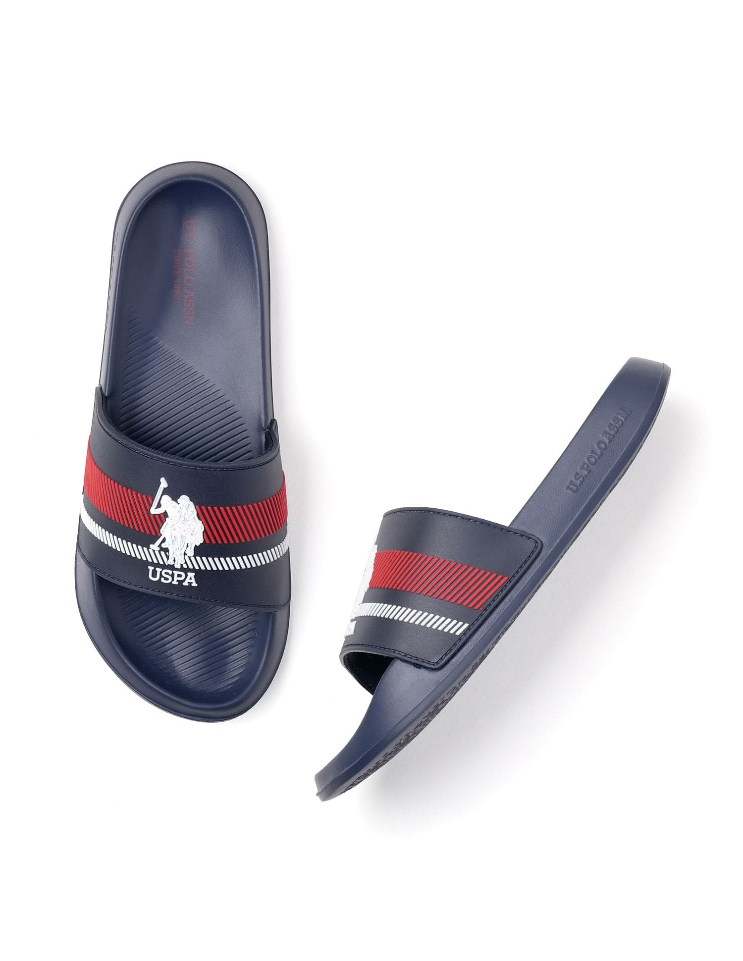 Men Rafa Brand Printed Sliders Navy - U.S. Polo Assn. India | Large