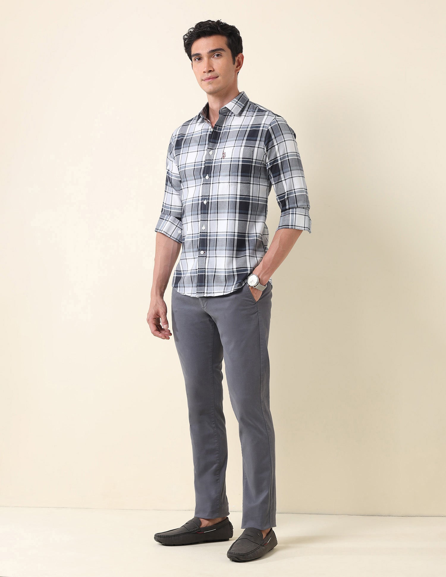 Plaid Checked Tailored Fit Shirt Grey - U.S. Polo Assn. India | Large