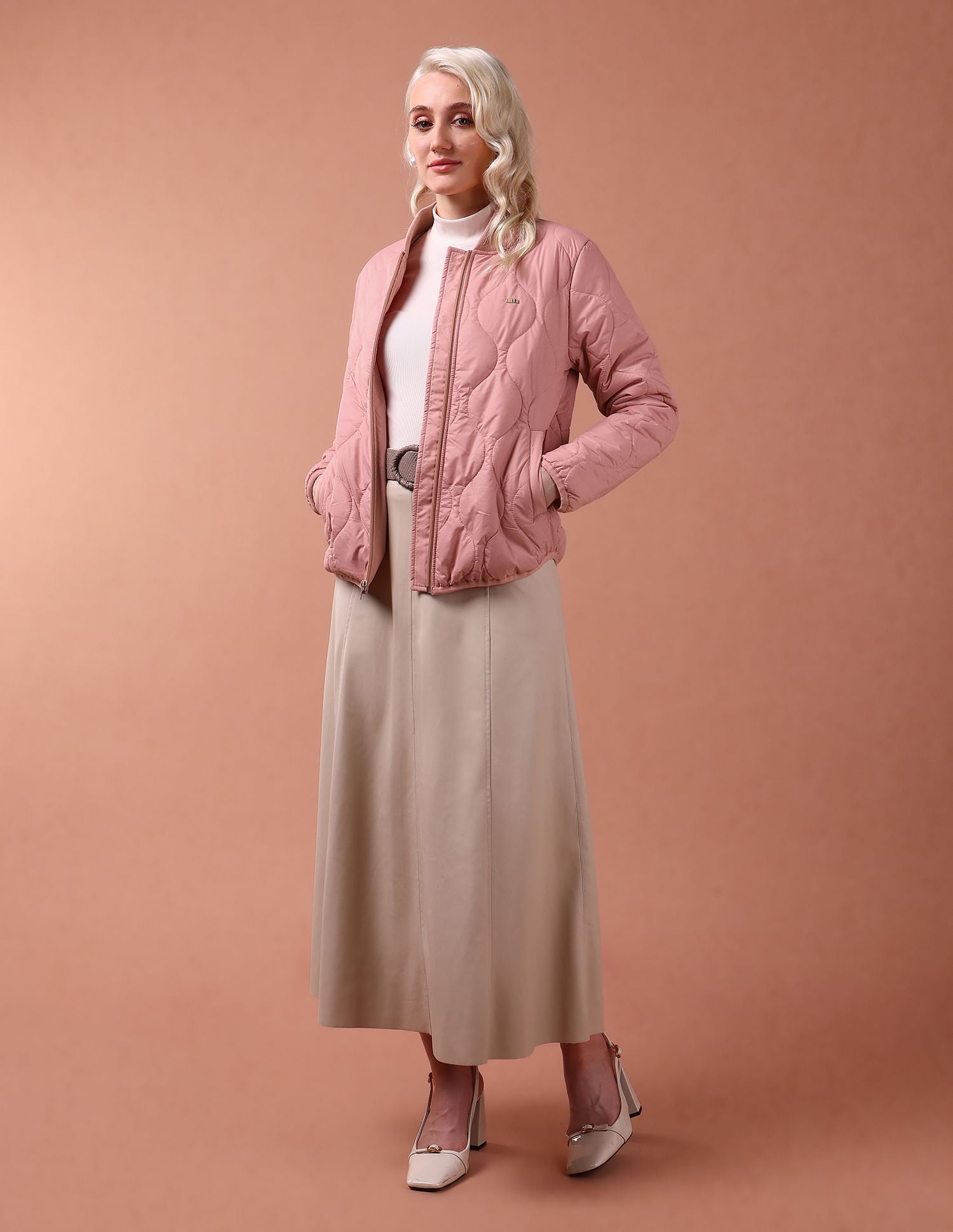 Stand Collar Quilted Jacket Peach - U.S. Polo Assn. India | Large
