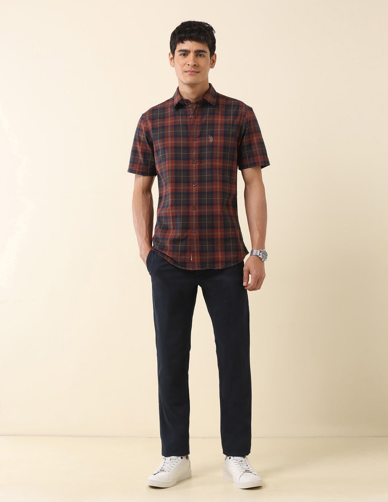 Tailored Fit Tartan Checked Shirt Rust - U.S. Polo Assn. India | Large