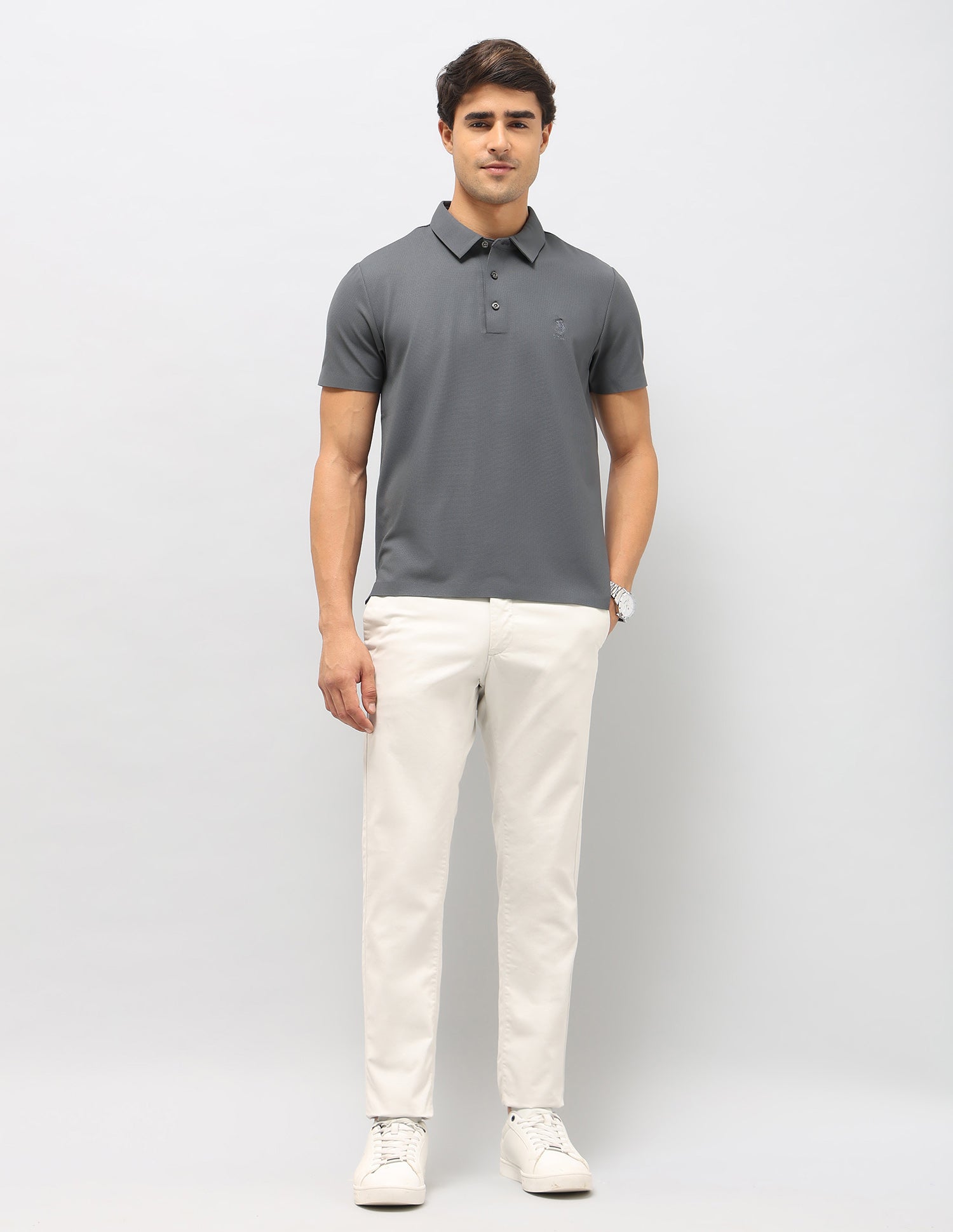 Slim Fit Textured Polo Shirt Grey - U.S. Polo Assn. India | Large
