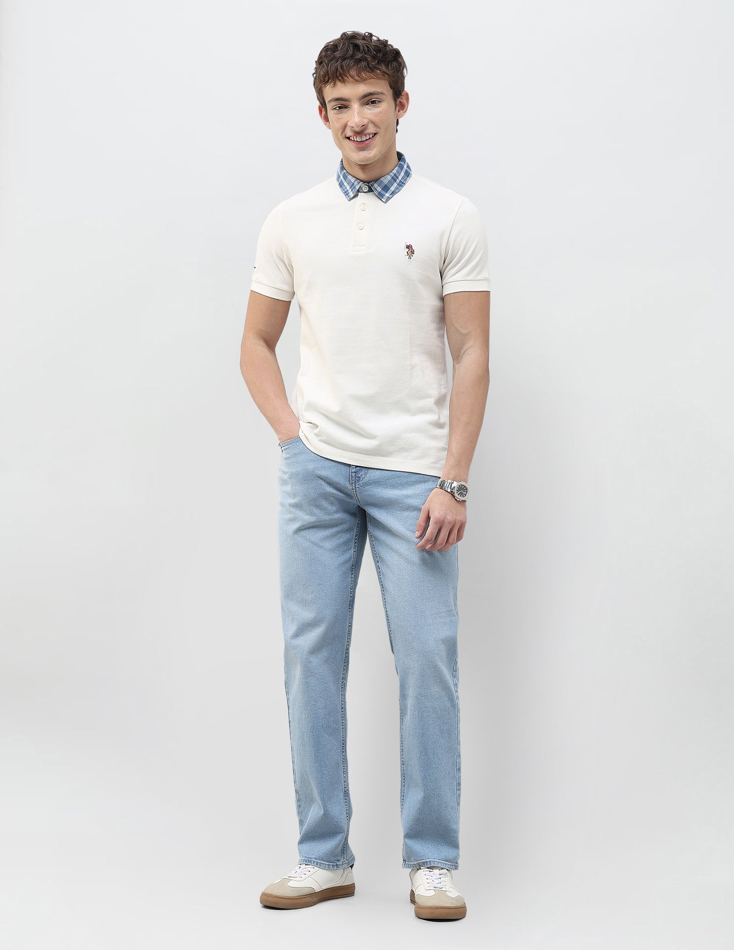 Solid Slim Fit Polo Shirt Ivory - U.S. Polo Assn. India | Large