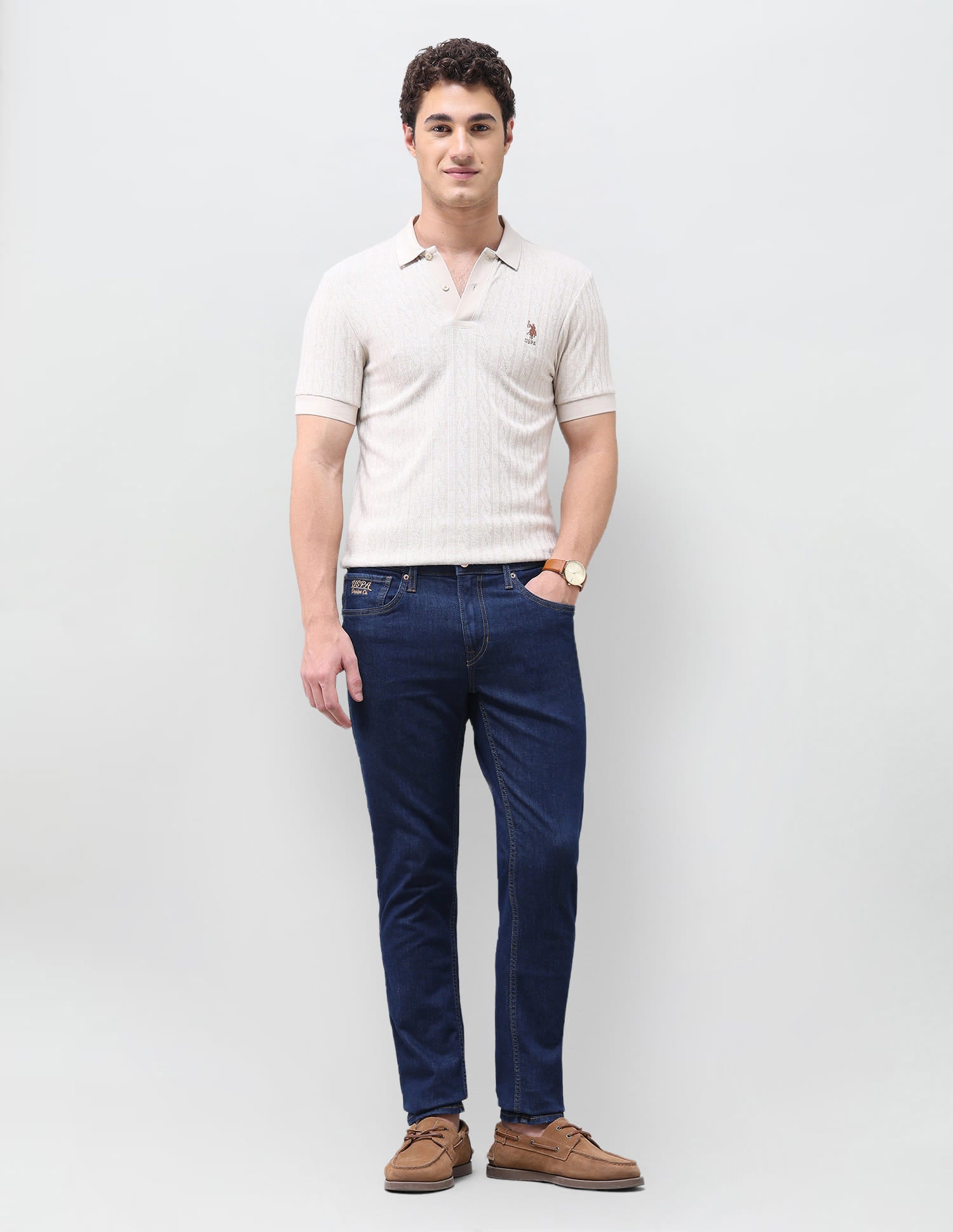 Solid Slim Tapered Fit Jeans Blue - U.S. Polo Assn. India | Large
