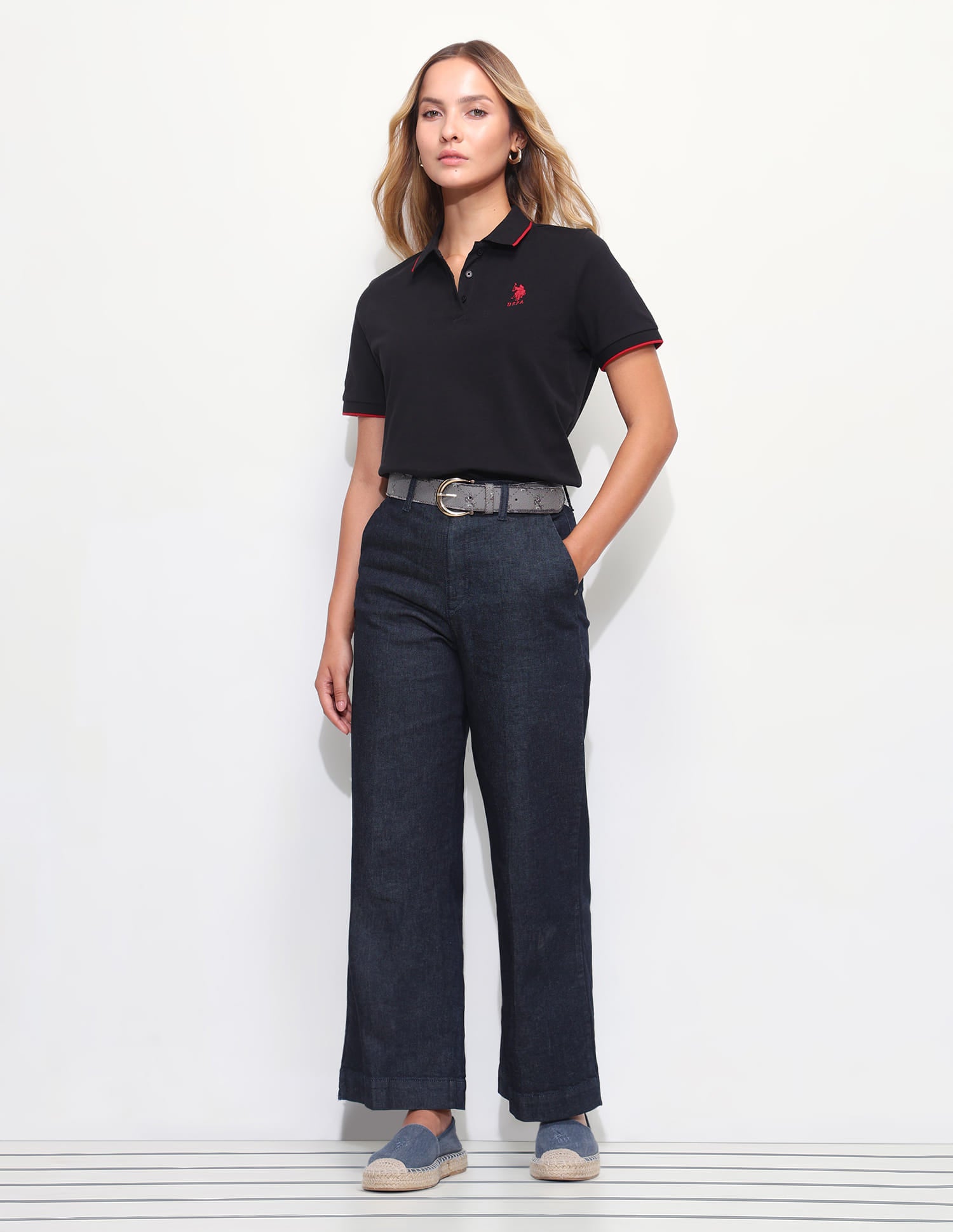 Solid Tipped Collar Regular Fit Polo Shirt Black - U.S. Polo Assn. India | Large