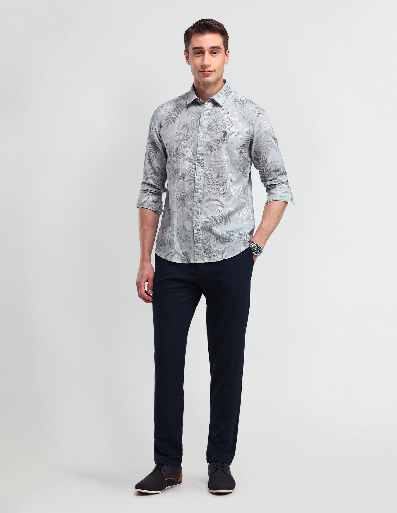 Slim Fit All-over Shirt Grey - U.S. POLO ASSN. | Large