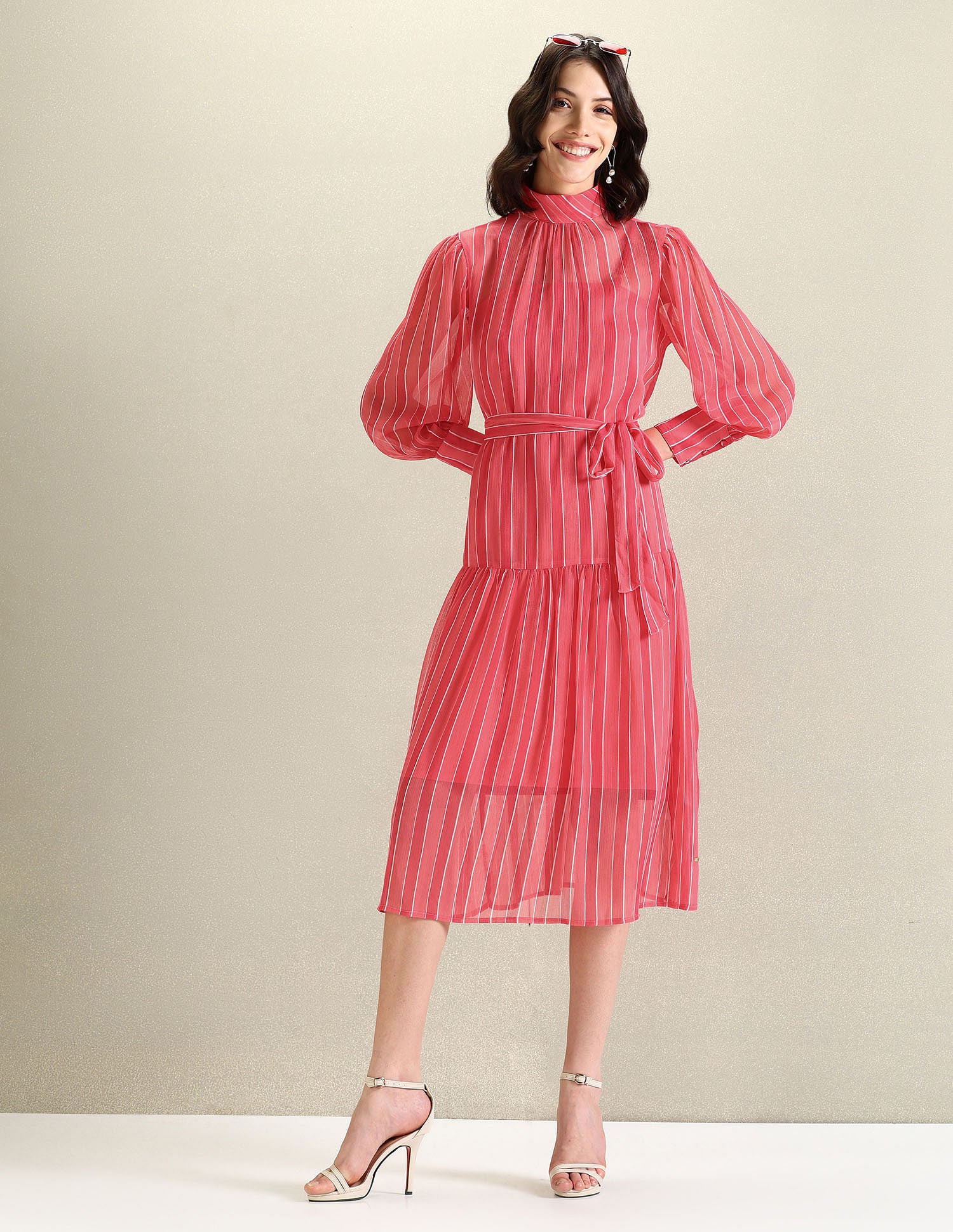 High Neck Vertical Stripe Dress Pink - U.S. POLO ASSN. | Large