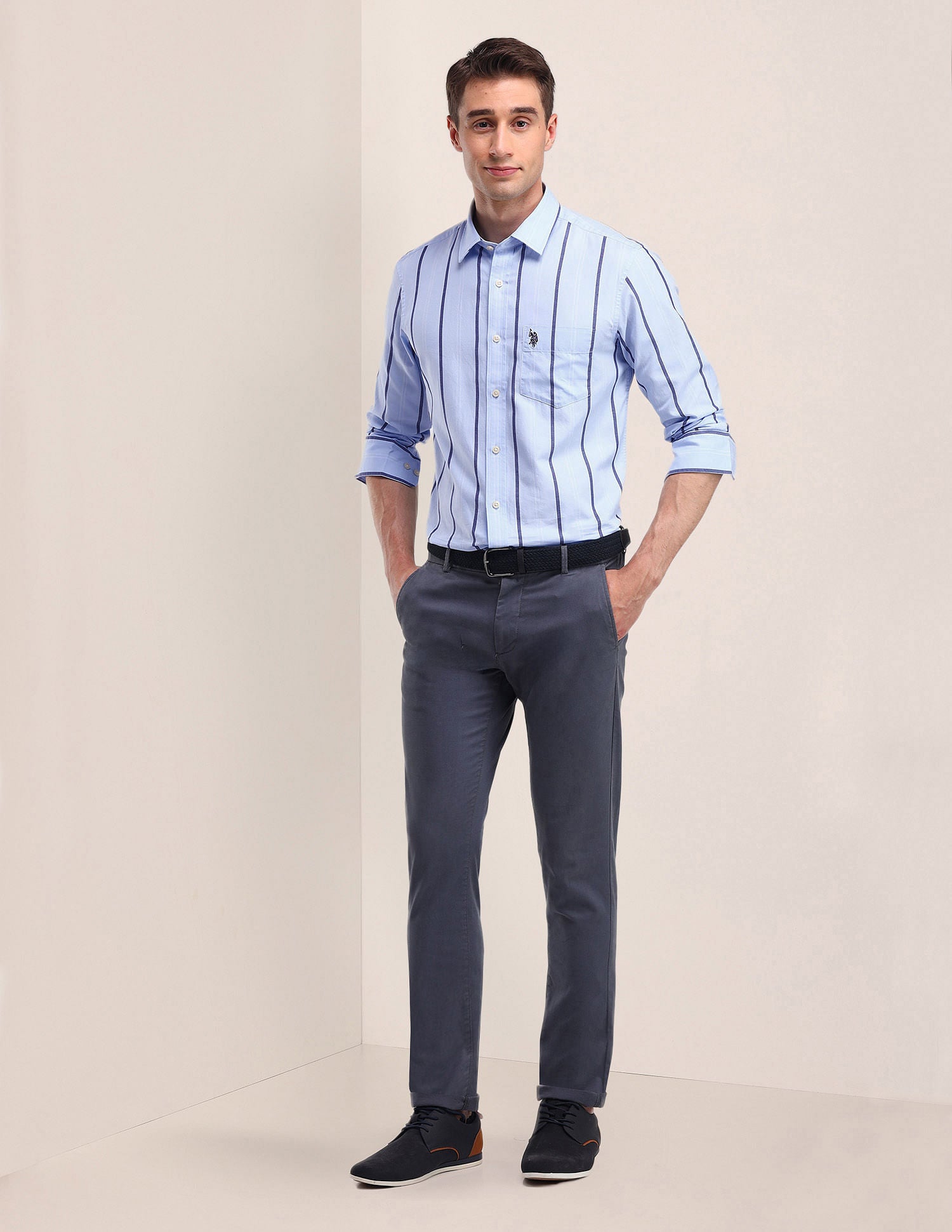 Tailored Fit Cotton Striped Shirt Blue - U.S. Polo Assn. India | Large