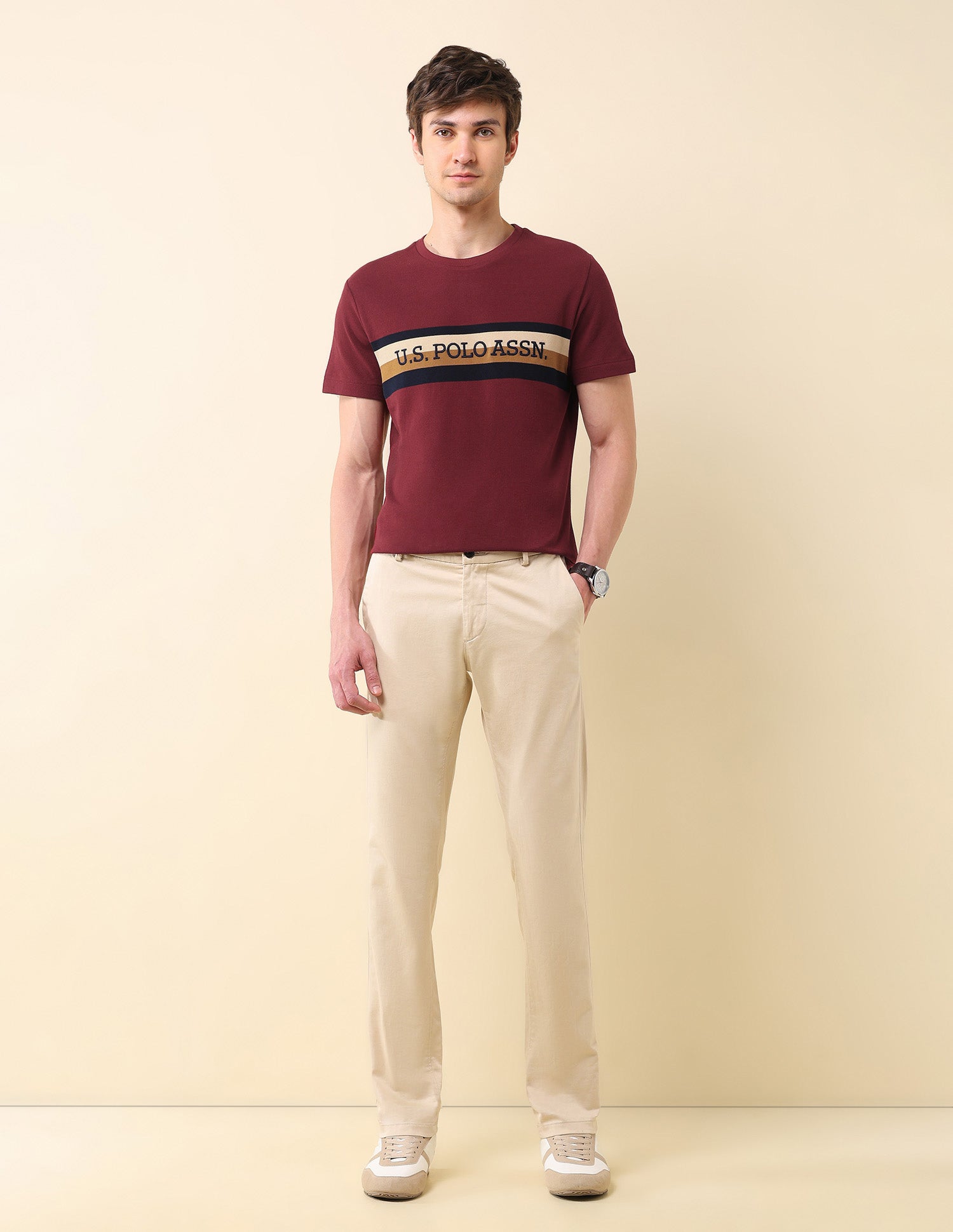 Brand Embroidered Gold Cup T-Shirt Maroon - U.S. Polo Assn. India | Large