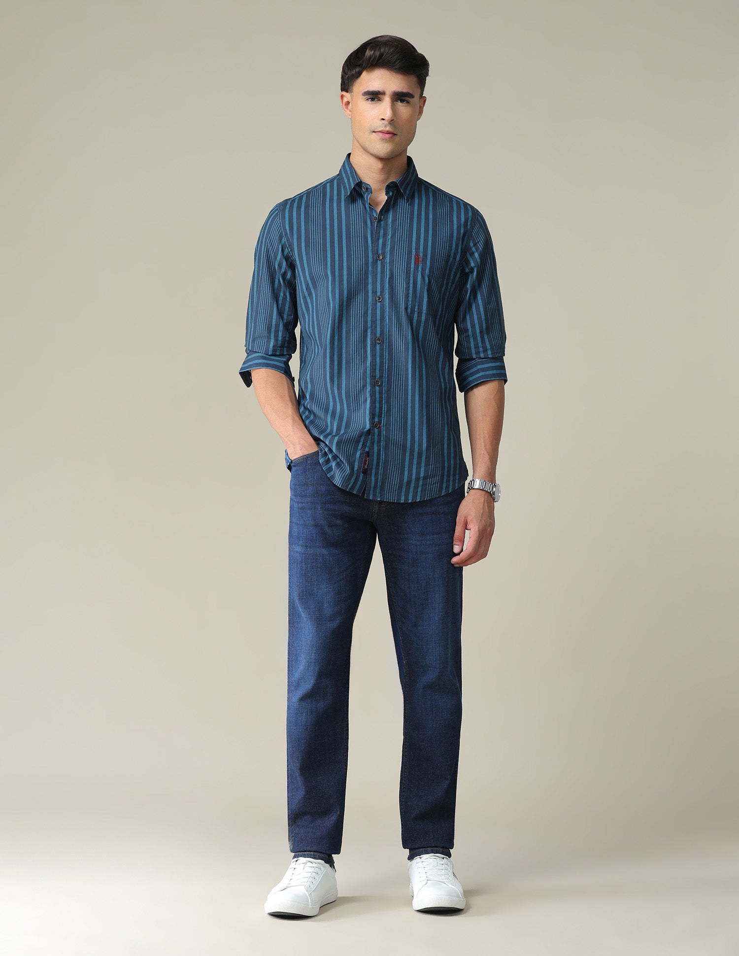 Vertical Stripe Cotton Shirt Navy - U.S. POLO ASSN. | Large