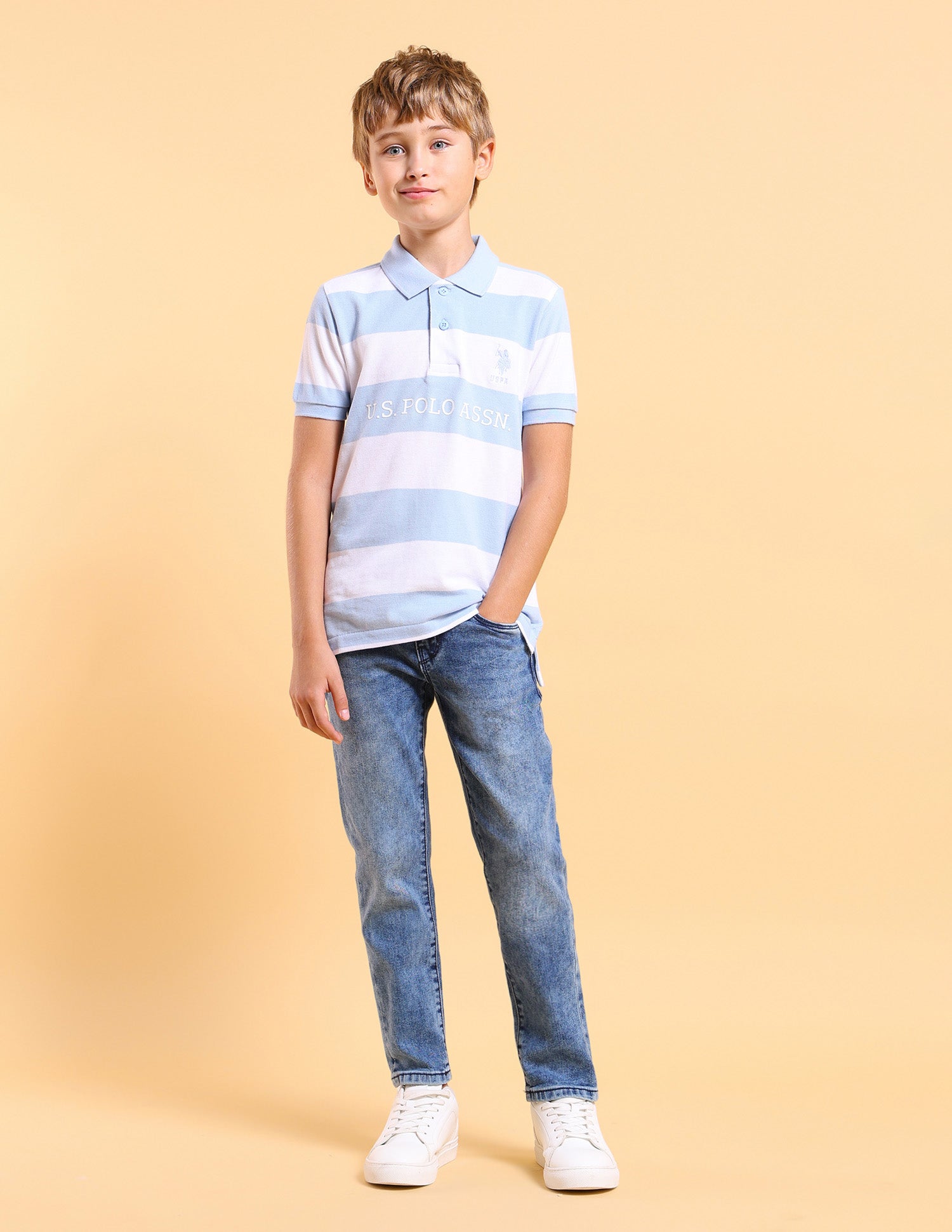 Boys Regular Fit Horizontal Striped Polo Shirt Light Blue - U.S. POLO ASSN. | Large