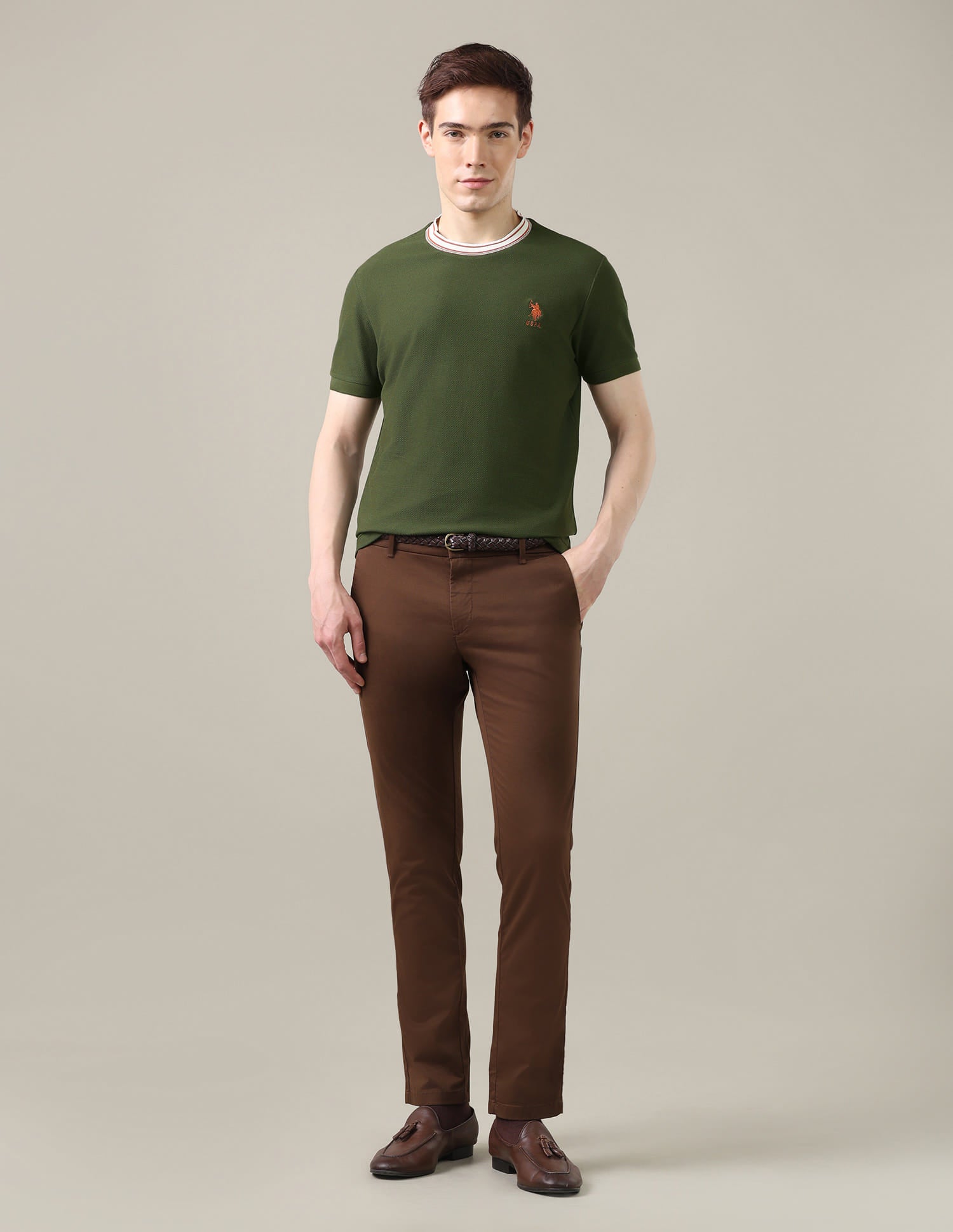 Solid Slim Fit T-Shirt Green - U.S. Polo Assn. India | Large