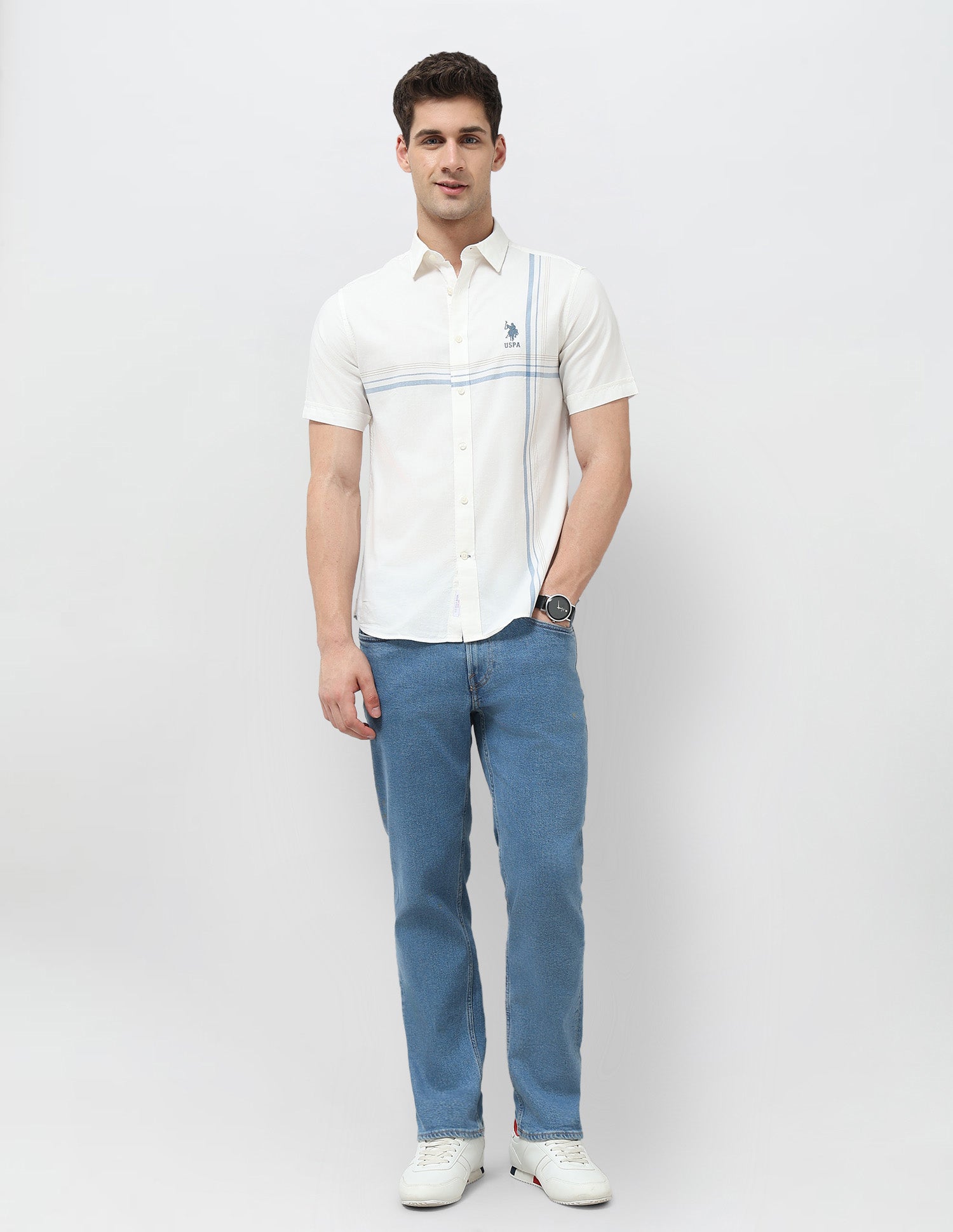 Vertical Striped Tailored Fit Shirt White - U.S. Polo Assn. India | Large