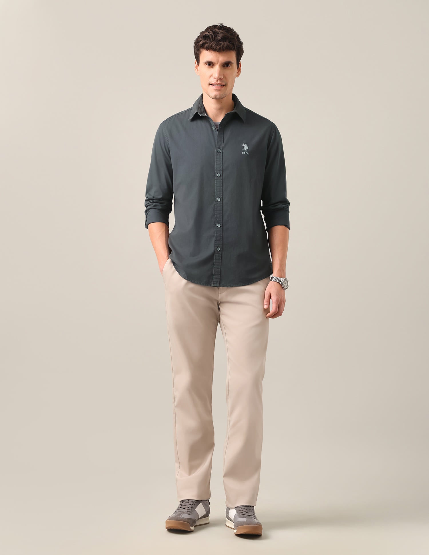 Regular Fit Twill Shirt Grey - U.S. Polo Assn. India | Large