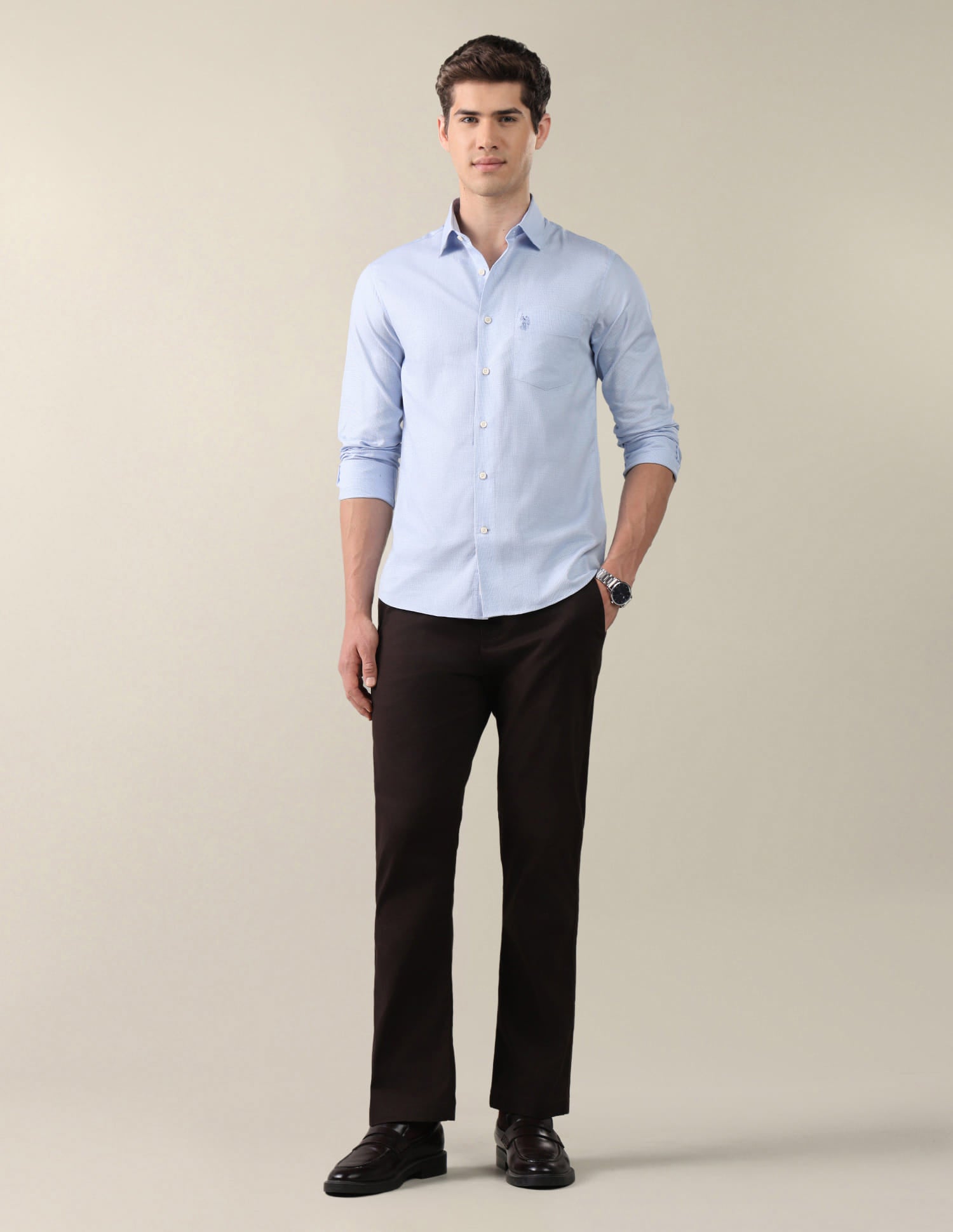 Textured Tailored Fit Shirt Blue - U.S. Polo Assn. India | Large