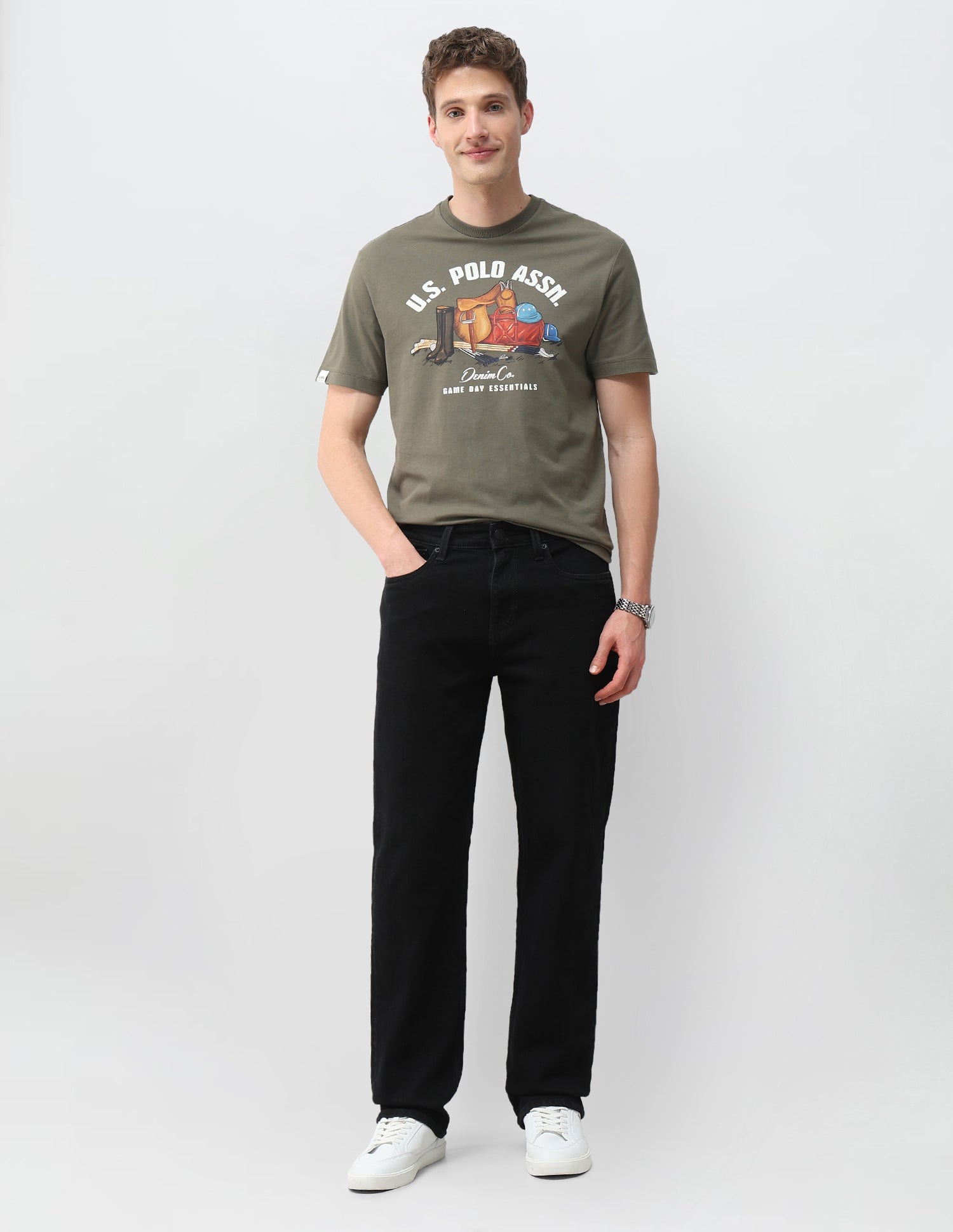 Graphic Brand Printed Slim Fit T-Shirt Olive - U.S. Polo Assn. India | Large