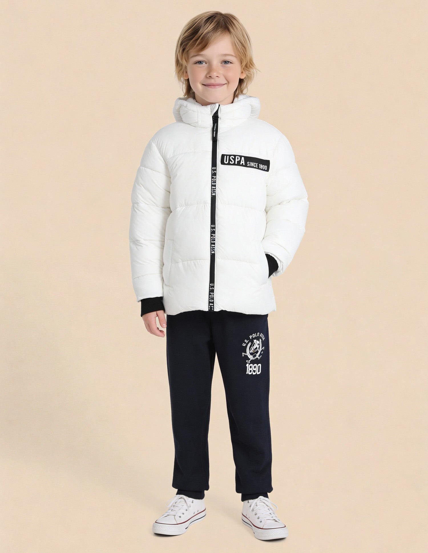Boys Solid Regular Fit Puffer Jacket White - U.S. Polo Assn. India | Large