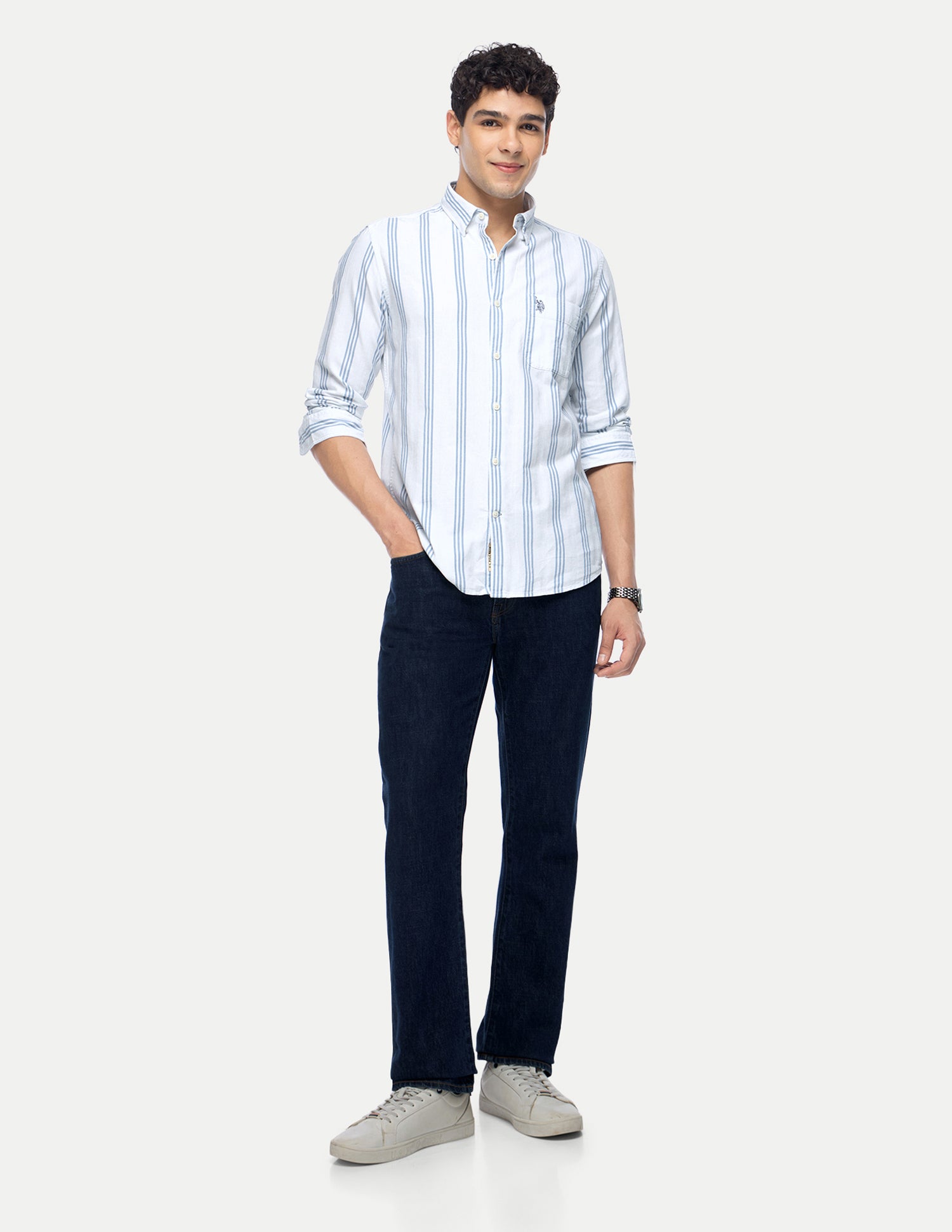 Vertical Striped Regular Fit Shirt Light Indigo - U.S. Polo Assn. India | Large