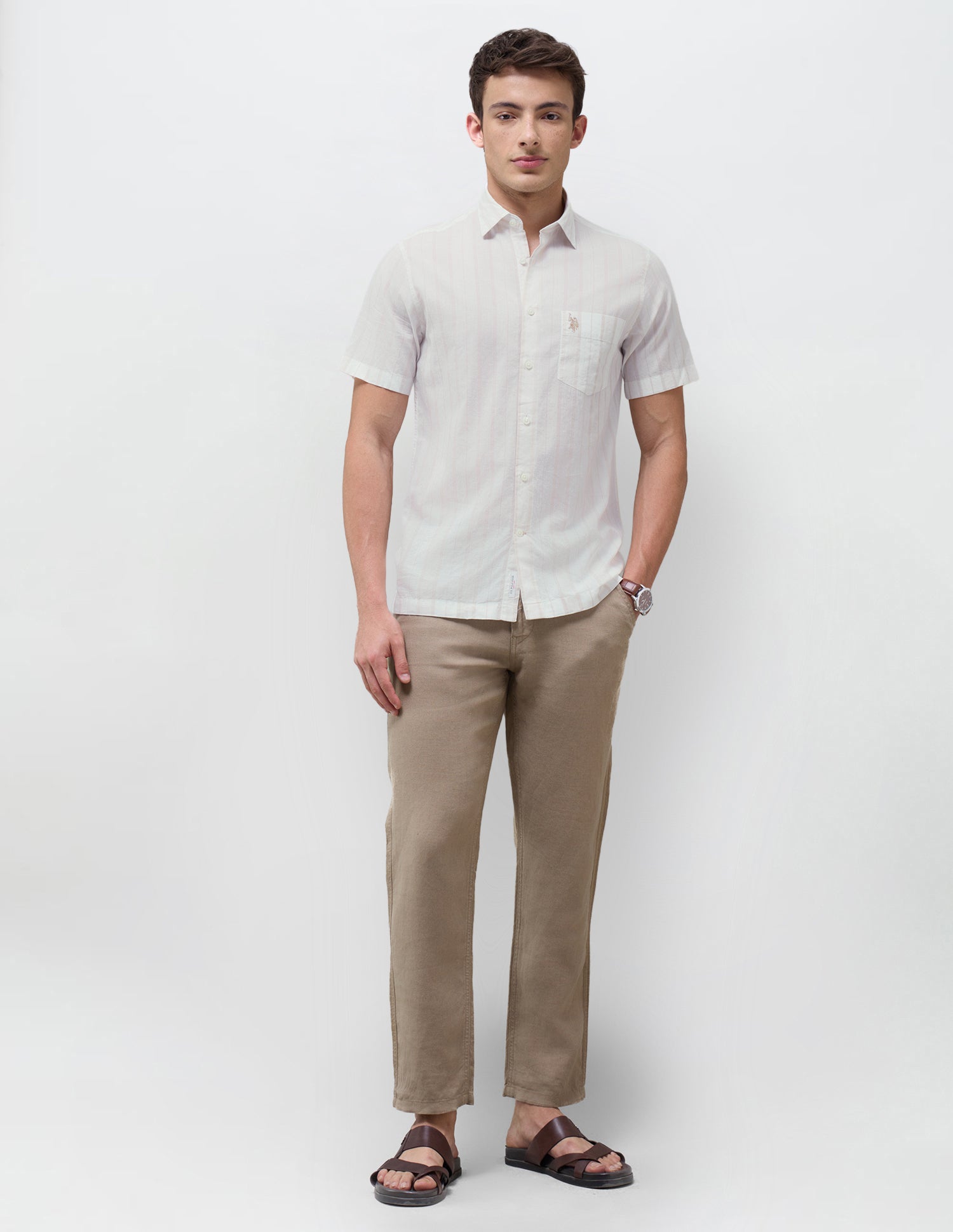 Vertical Striped Regular Fit Shirt Beige - U.S. Polo Assn. India | Large