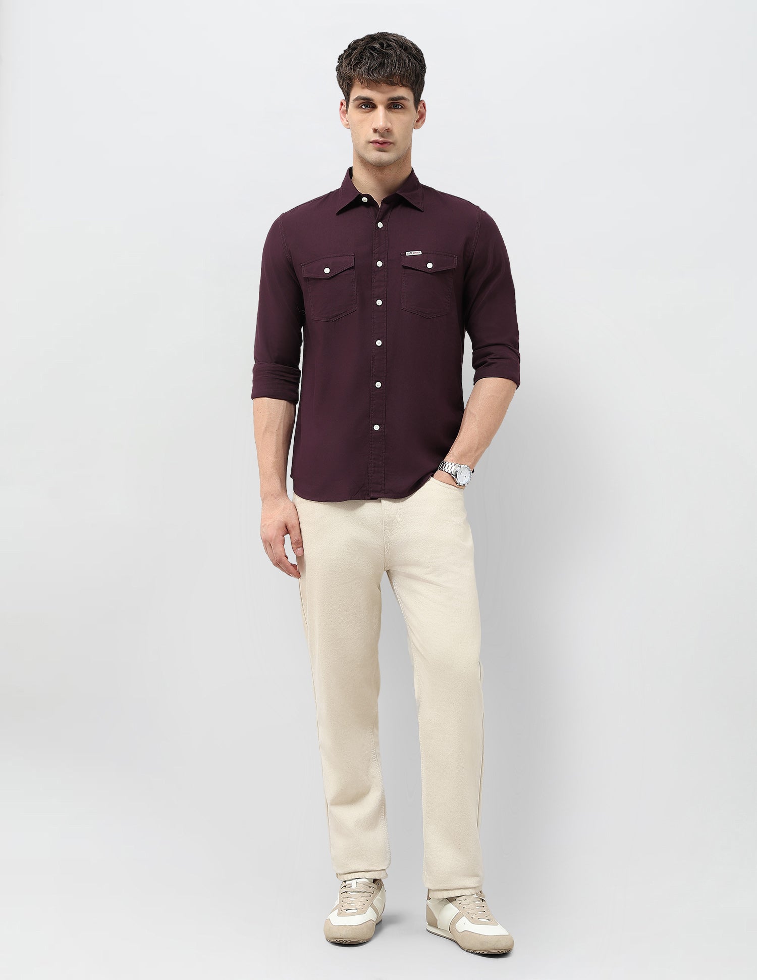 Solid Regular Fit Twill Shirt Burgundy - U.S. POLO ASSN. | Large