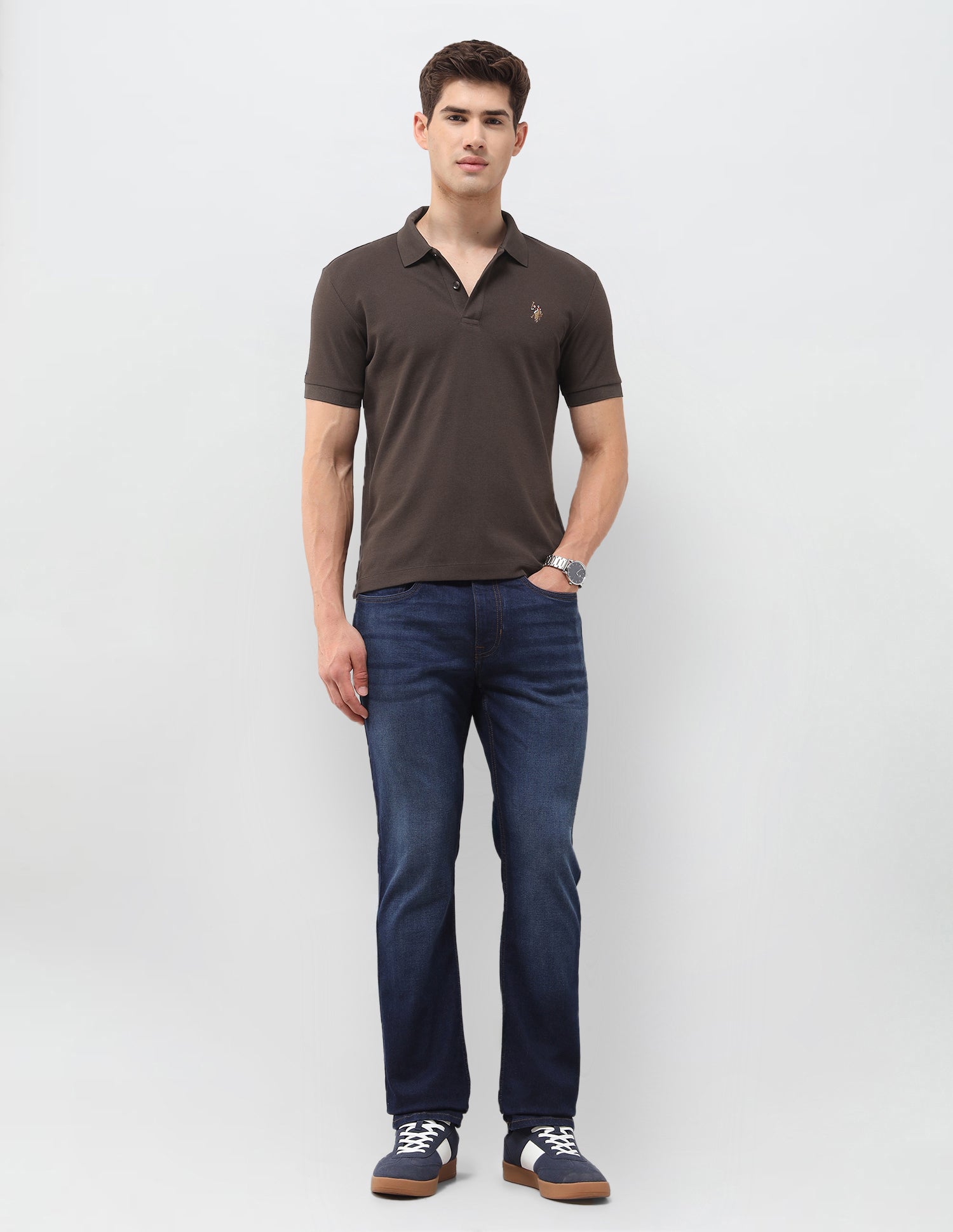 Solid Slim Fit Polo Shirt Dark Brown - U.S. Polo Assn. India | Large
