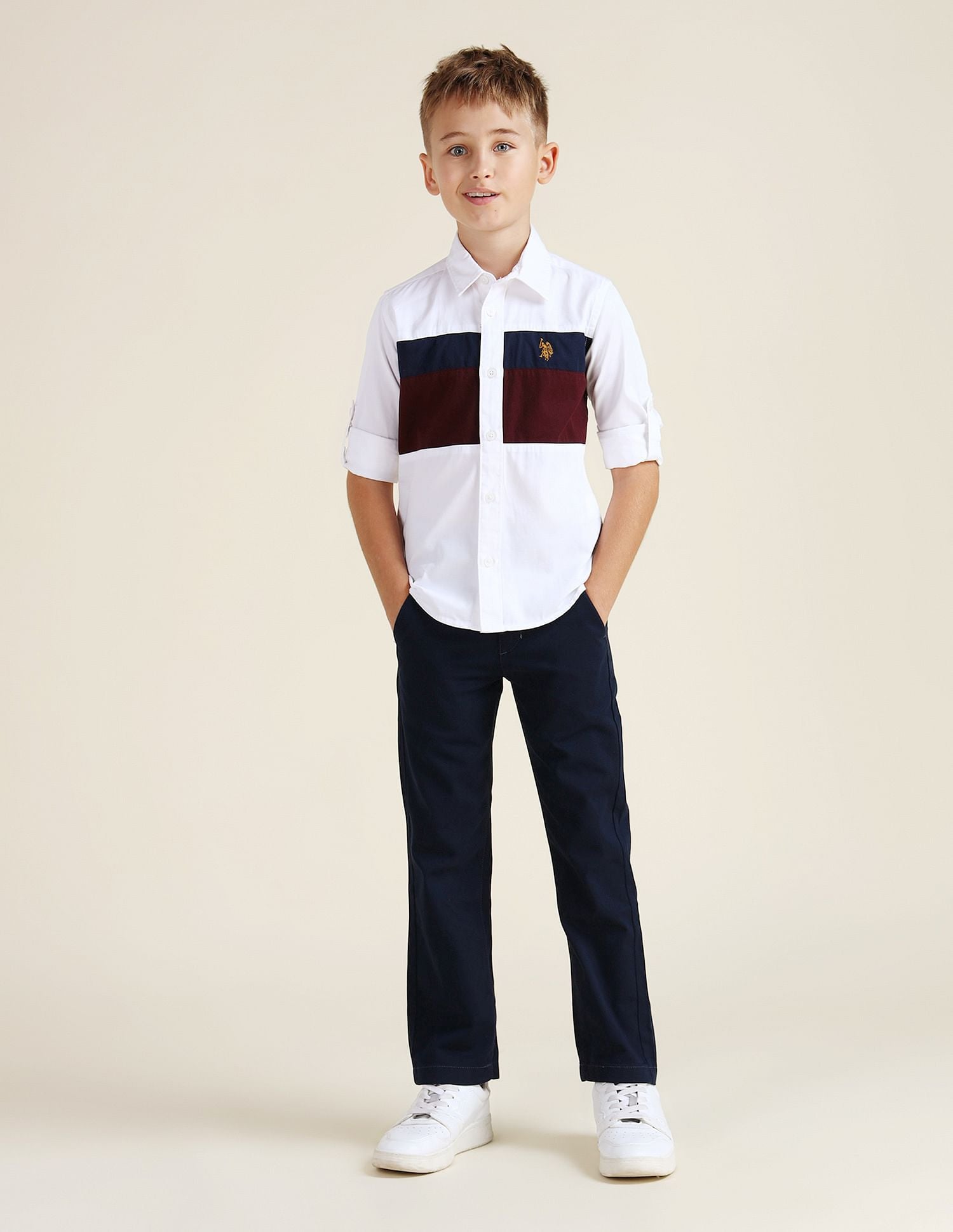 Boys Colourblocked Regular Fit Shirt White - U.S. POLO ASSN. | Large