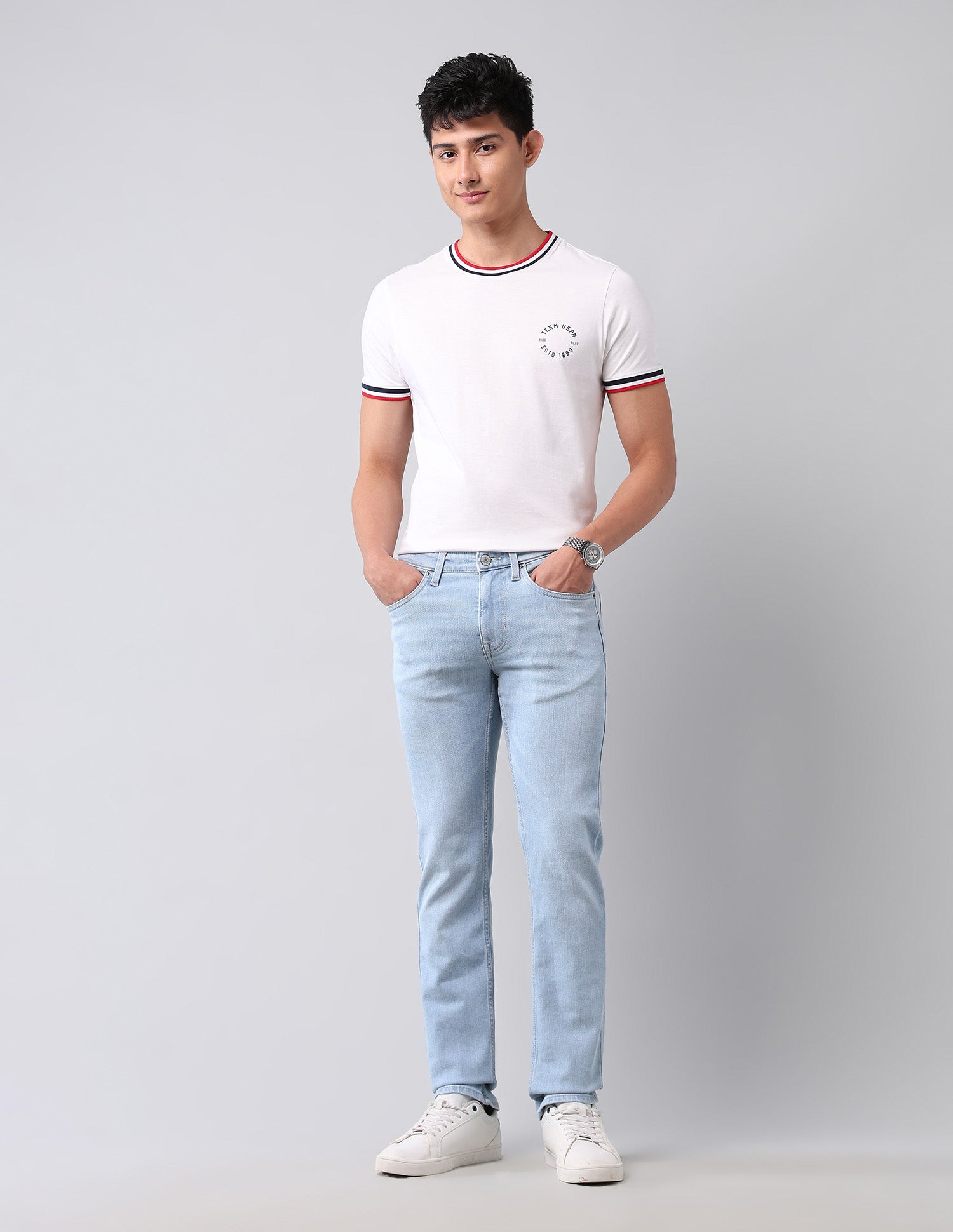 Regallo Skinny Fit Blue Jeans Light Blue - U.S. Polo Assn. India | Large