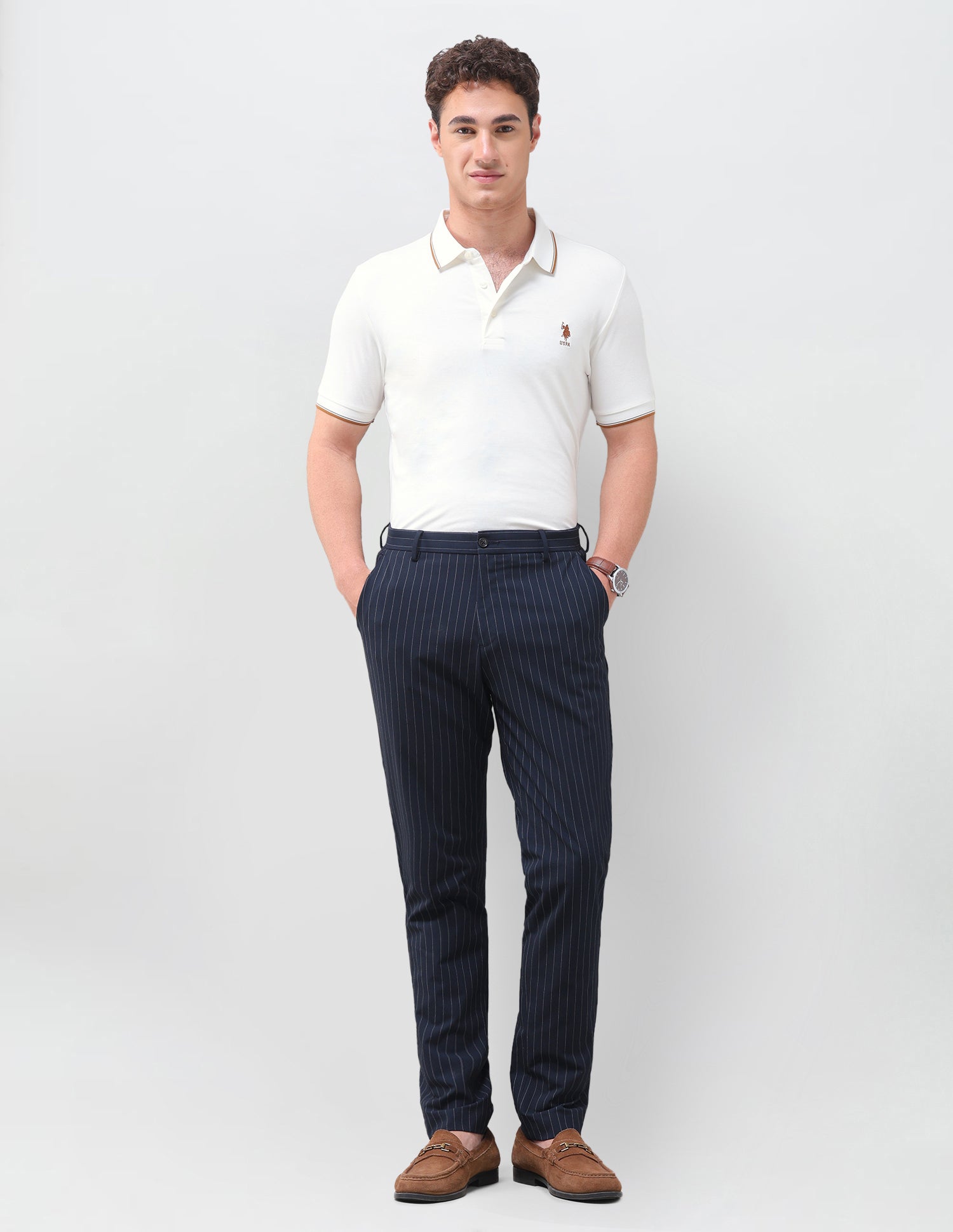 Solid Slim Fit Polo Shirt Off White - U.S. Polo Assn. India | Large