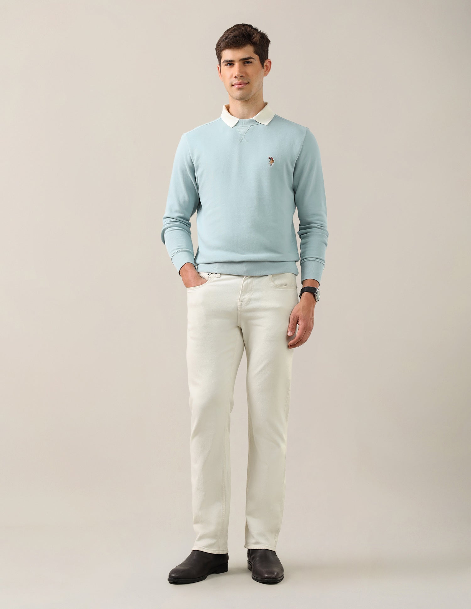 Solid Regular Fit Sweatshirt Aqua - U.S. Polo Assn. India | Large