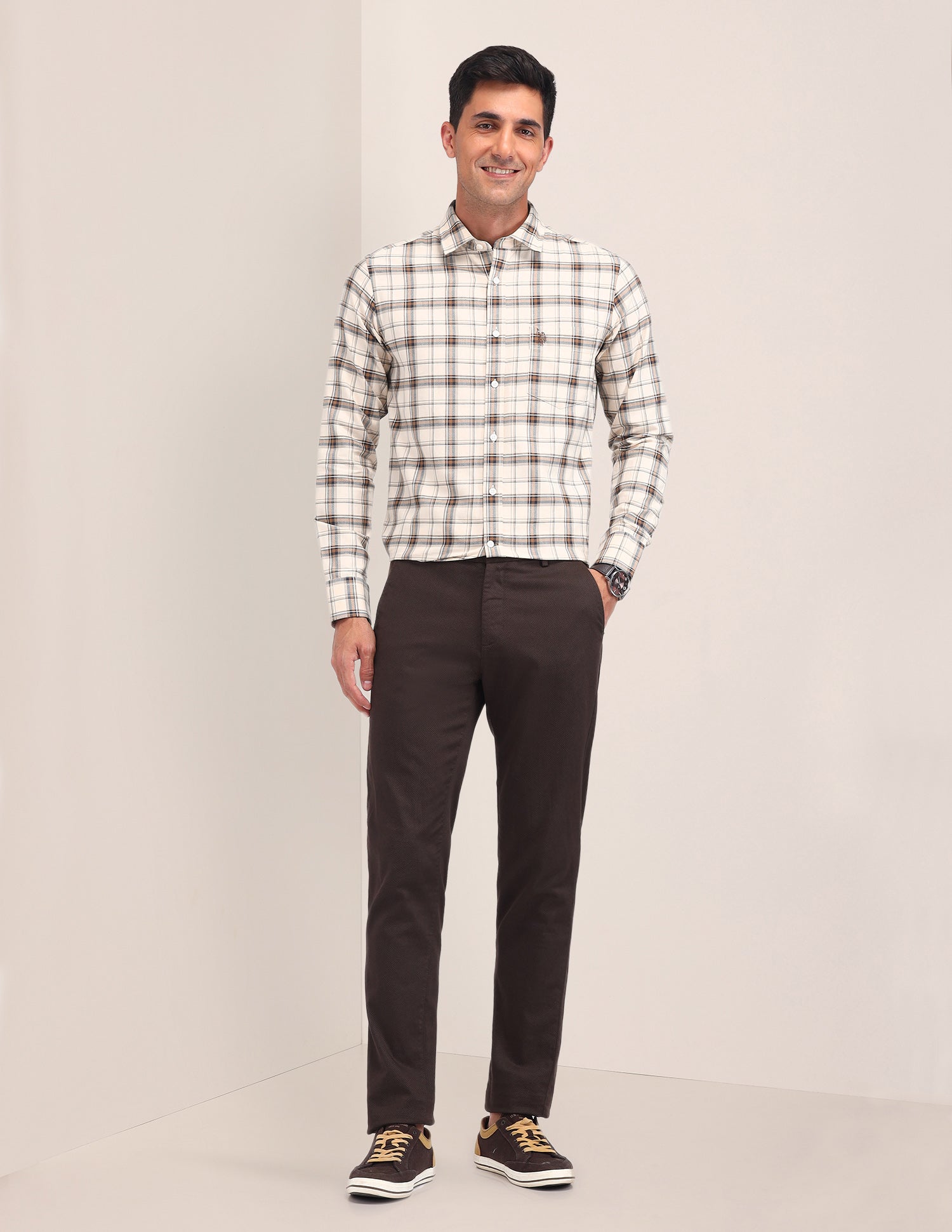 Dupplin Checked Tailored Fit Shirt Ecru - U.S. Polo Assn. India | Large
