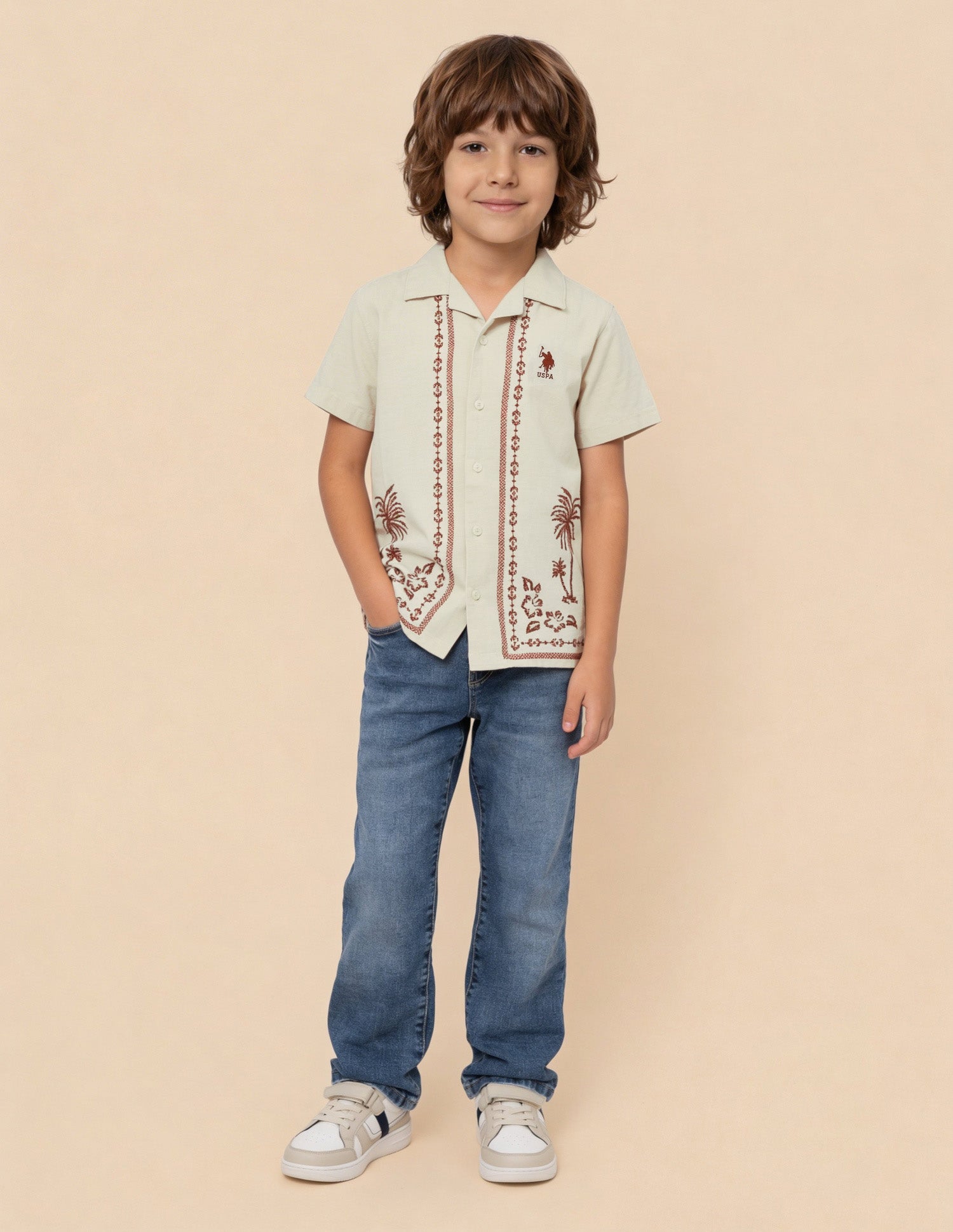 Tropical Printed Regular Fit Shirt Off White - U.S. Polo Assn. India | Large