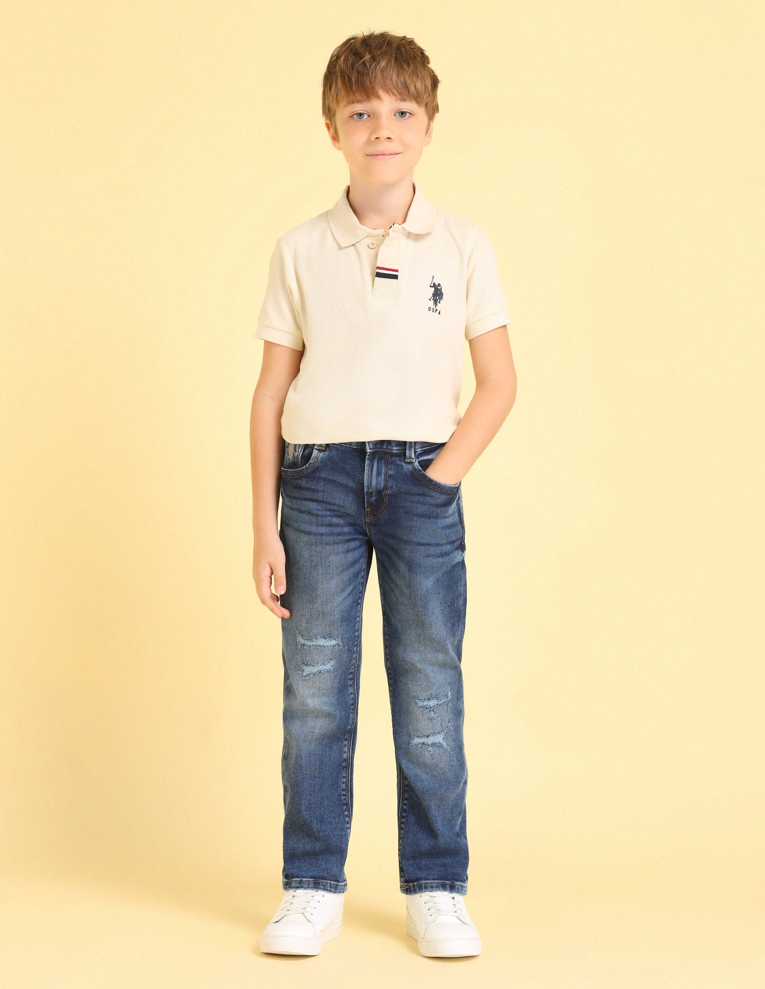 UKJEN582 DK. BLUE Boys Jeans Rag Wash - U.S. POLO ASSN. | Large