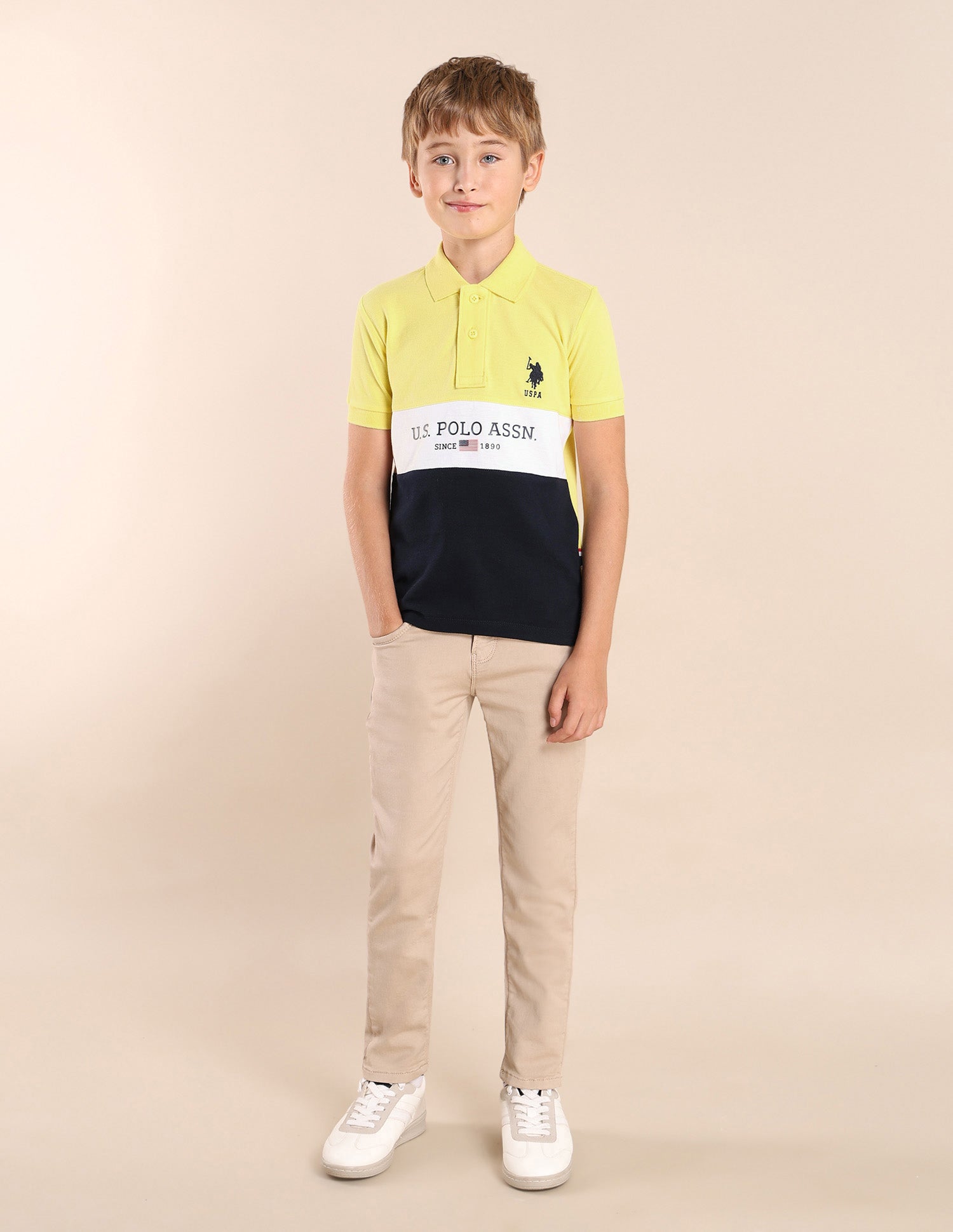 Boys Colourblock Regular Fit Polo Shirt Light Yellow - U.S. POLO ASSN. | Large
