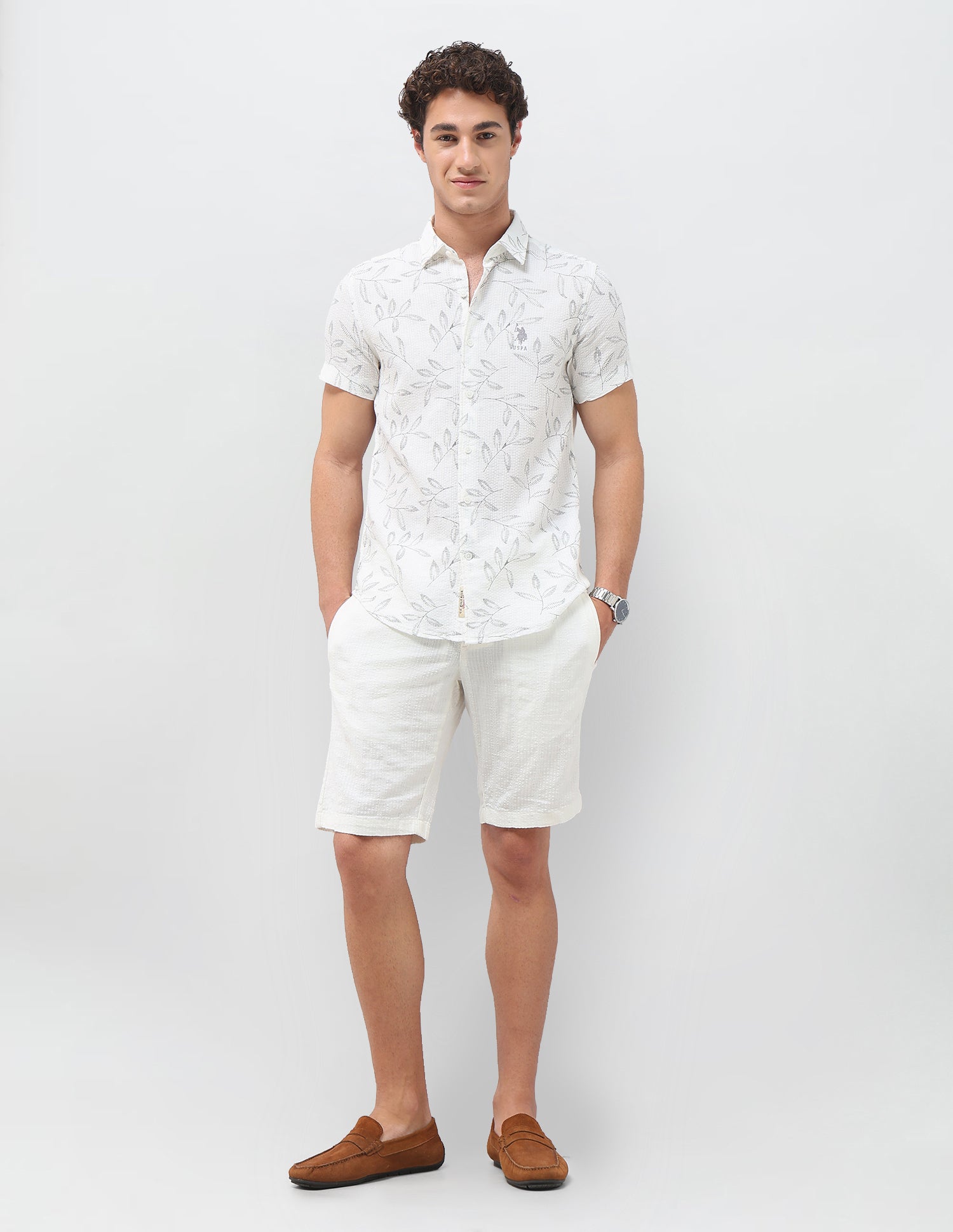 Tropical Printed Regular Fit Shirt Off White - U.S. Polo Assn. India | Large