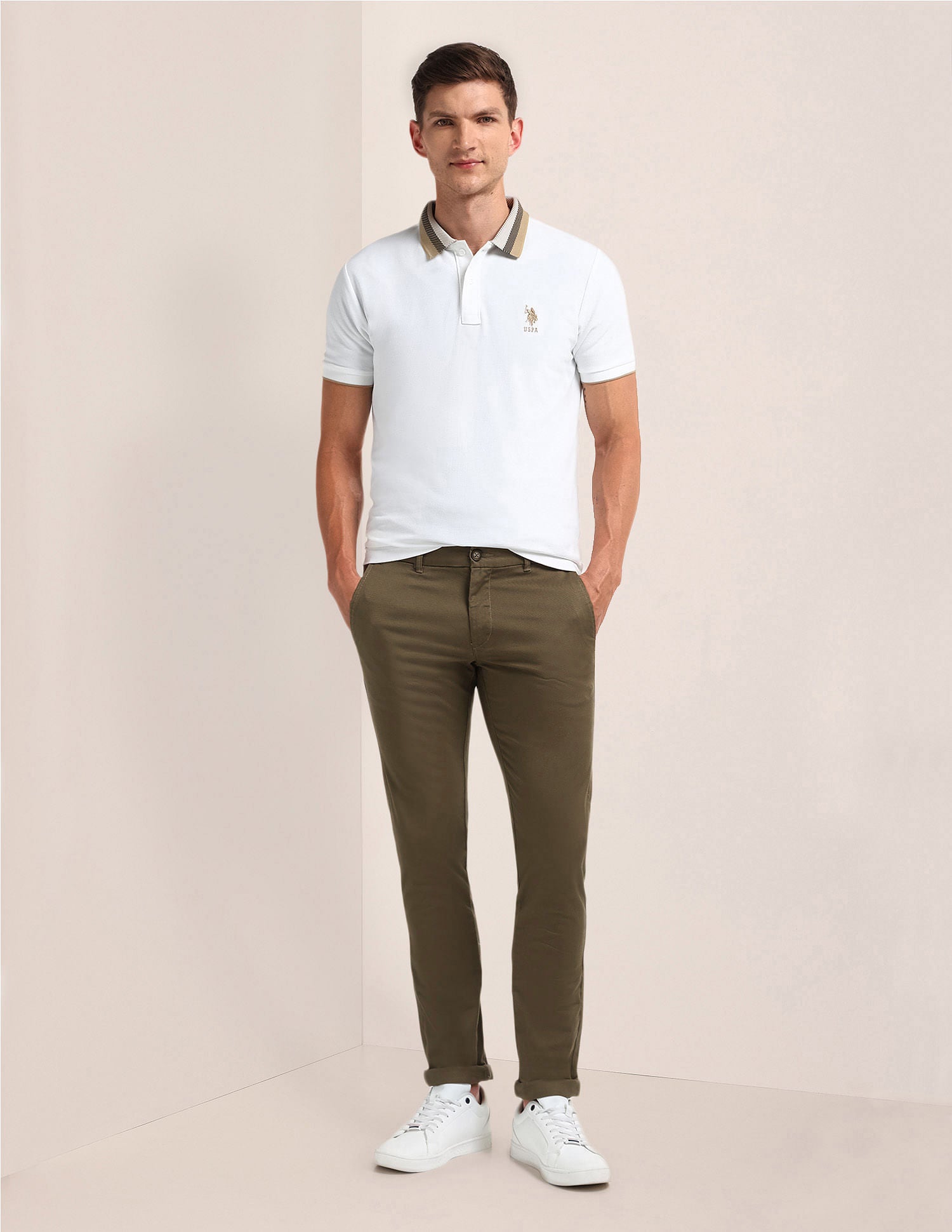 Denver Slim Fit Solid Trousers Green - U.S. POLO ASSN. | Large