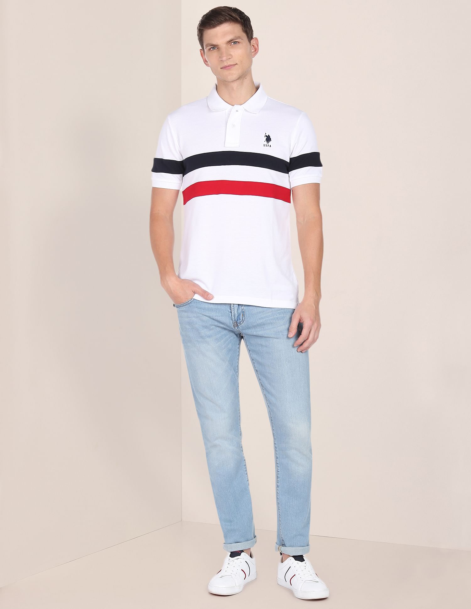 Colour Block Cotton Polo Shirt White - U.S. POLO ASSN. | Large