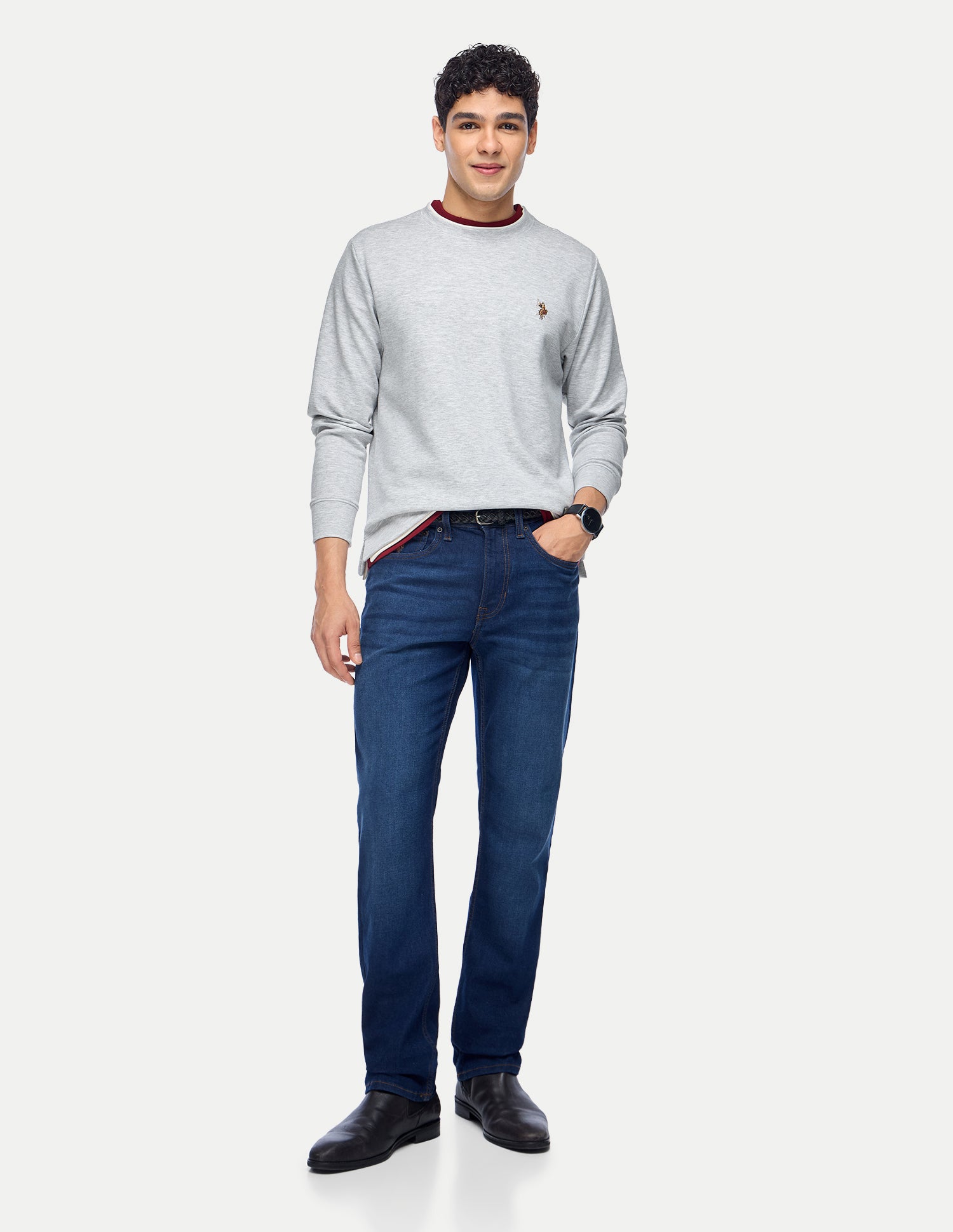 Heathered Regular Fit Sweatshirt Grey Melang - U.S. Polo Assn. India | Large