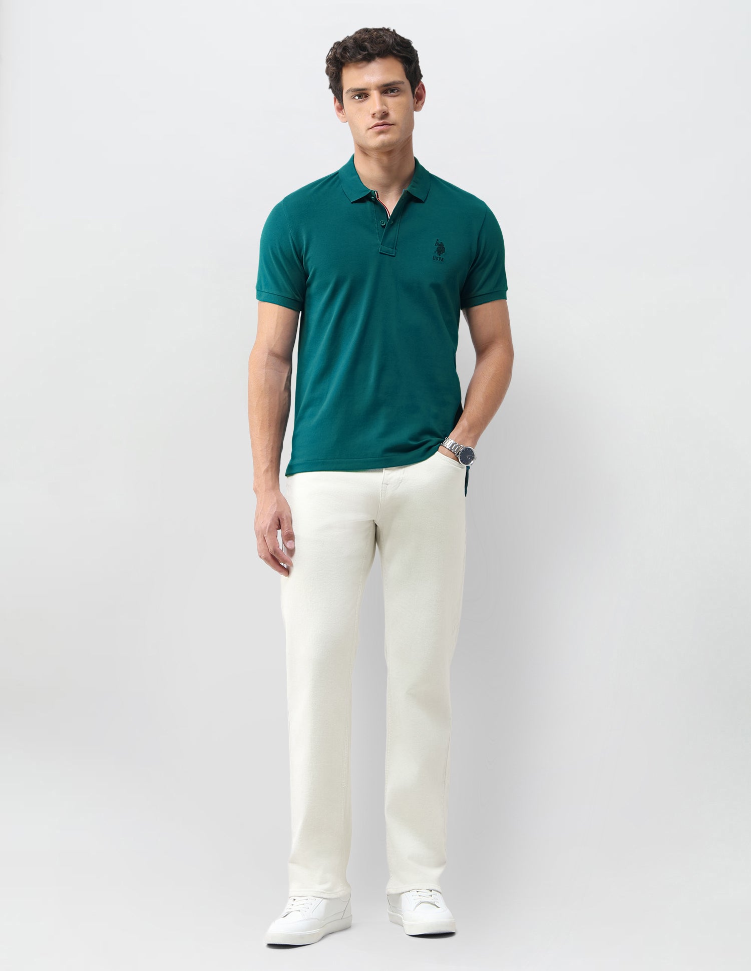 Solid Slim Fit Polo Shirt Dark Green - U.S. Polo Assn. India | Large