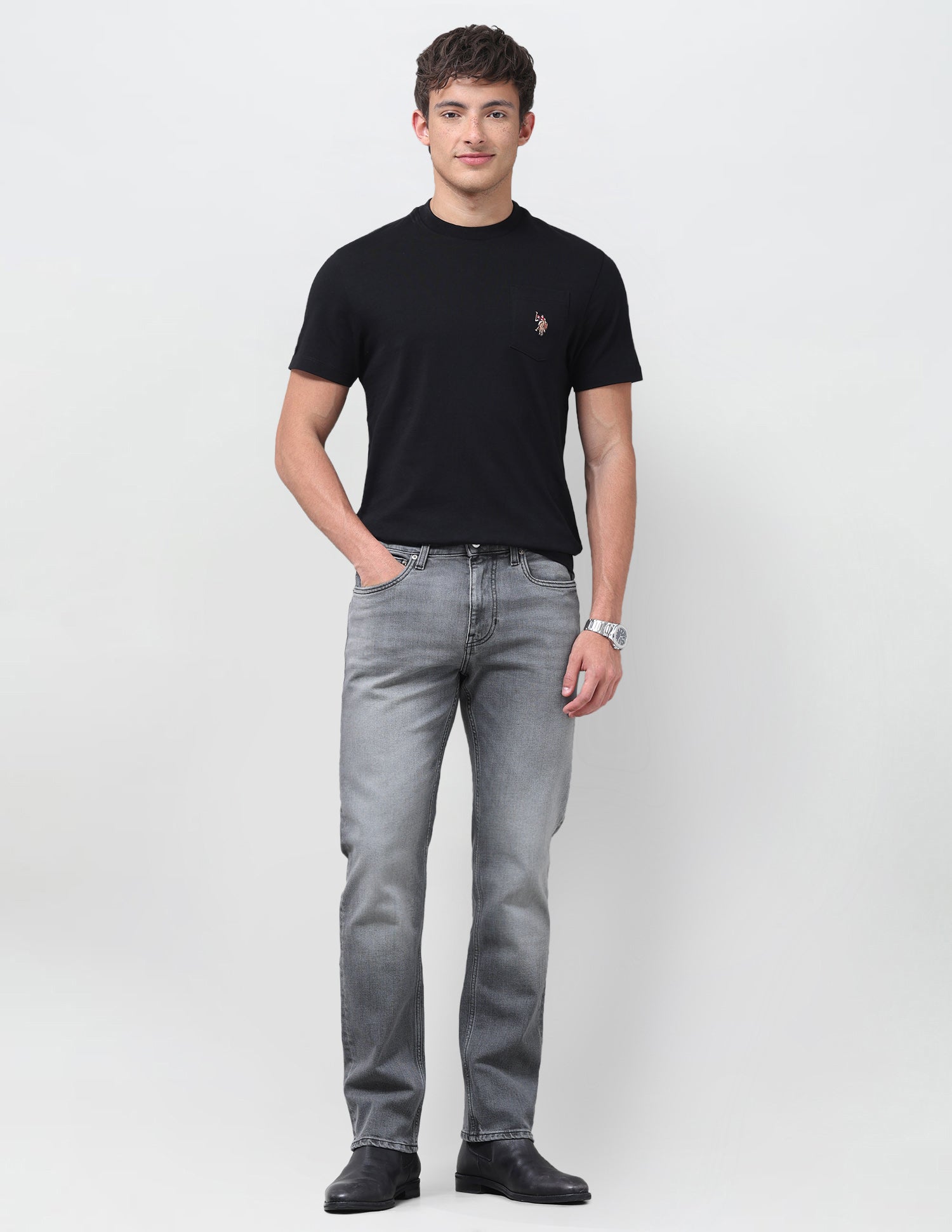 Harold Slim Straight Fit Grey Jeans Washed Grey - U.S. Polo Assn. India | Large