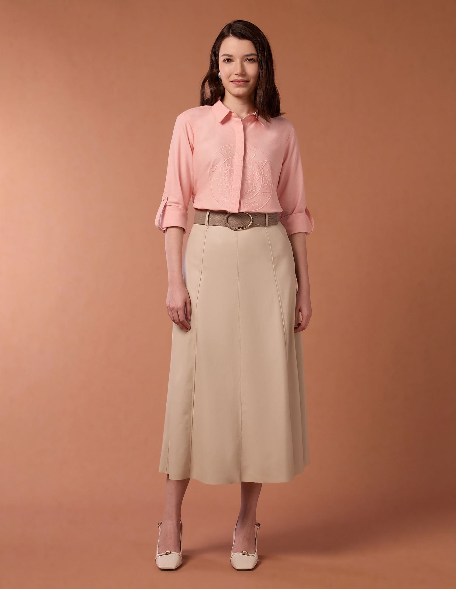 Brand Embroidered Oxford Shirt Peach - U.S. POLO ASSN. | Large