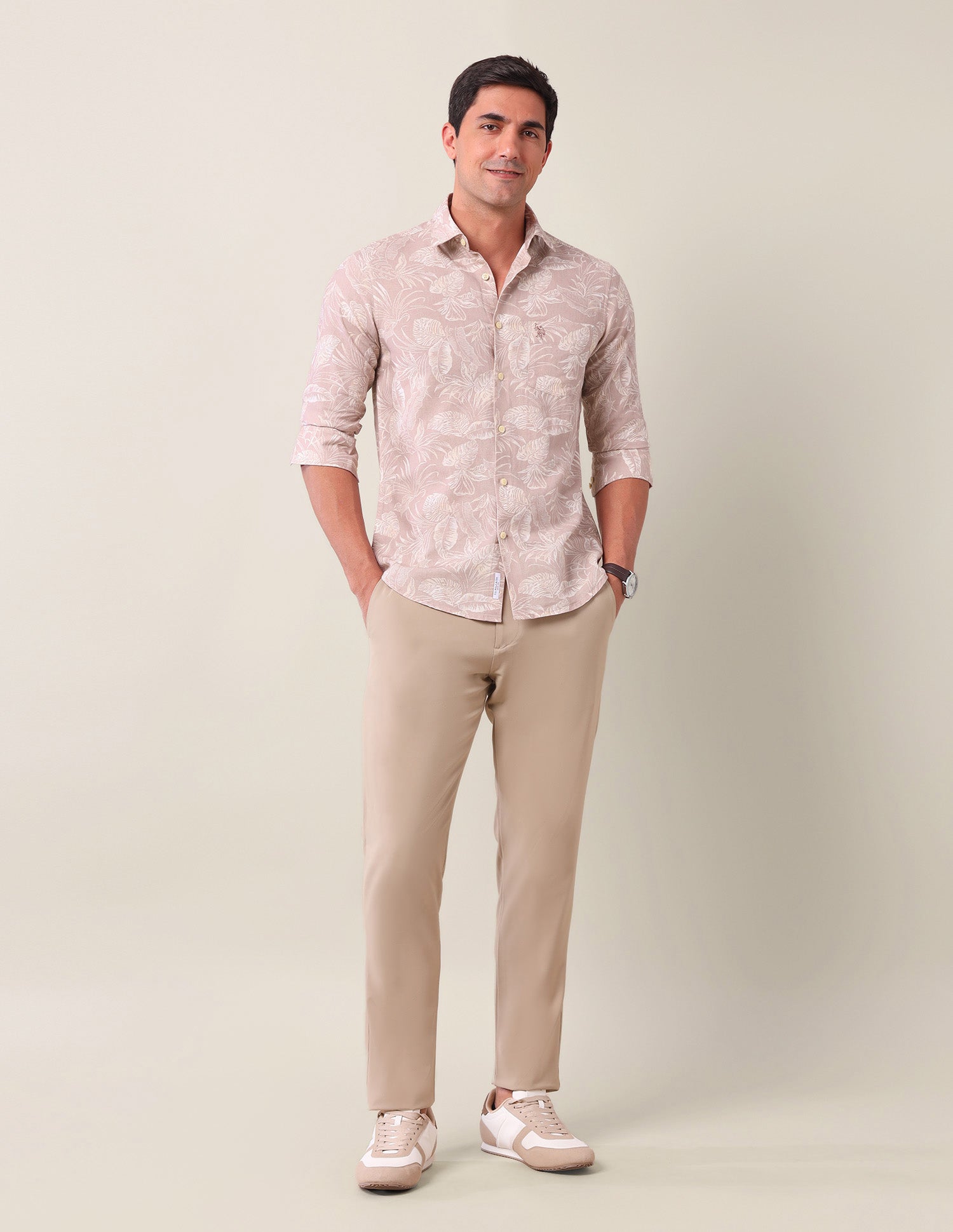 All Over Printed Regular Shirt Peach - U.S. Polo Assn. India | Large