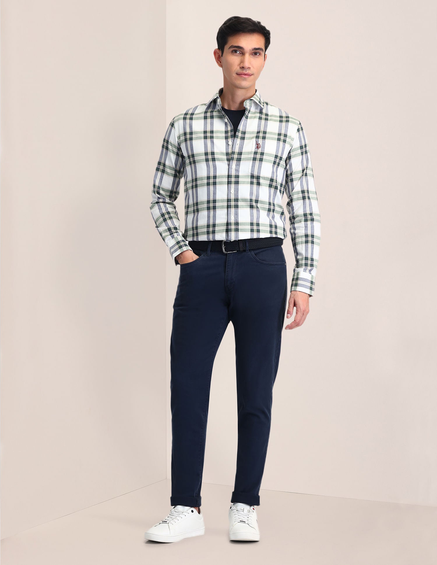 Tailored Fit Dobby Checked Shirt Ivory - U.S. POLO ASSN. | Large