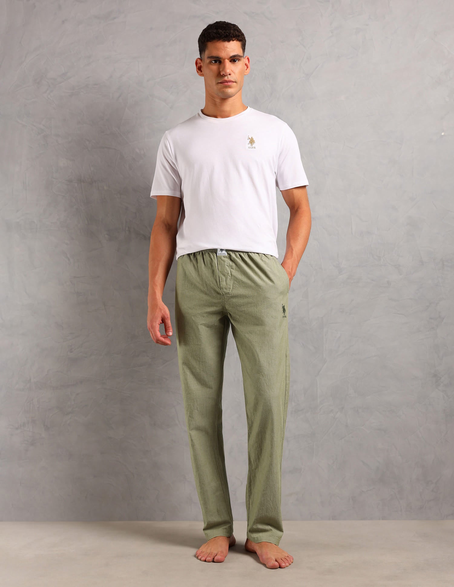 Heathered Pure Cotton I658 Lounge Pants - Pack Of 1 Green Chambray - U.S. Polo Assn. India | Large