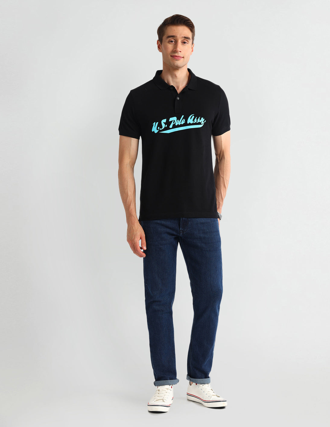 Typography Regular Fit Polo Shirt Black - U.S. Polo Assn. India | Large