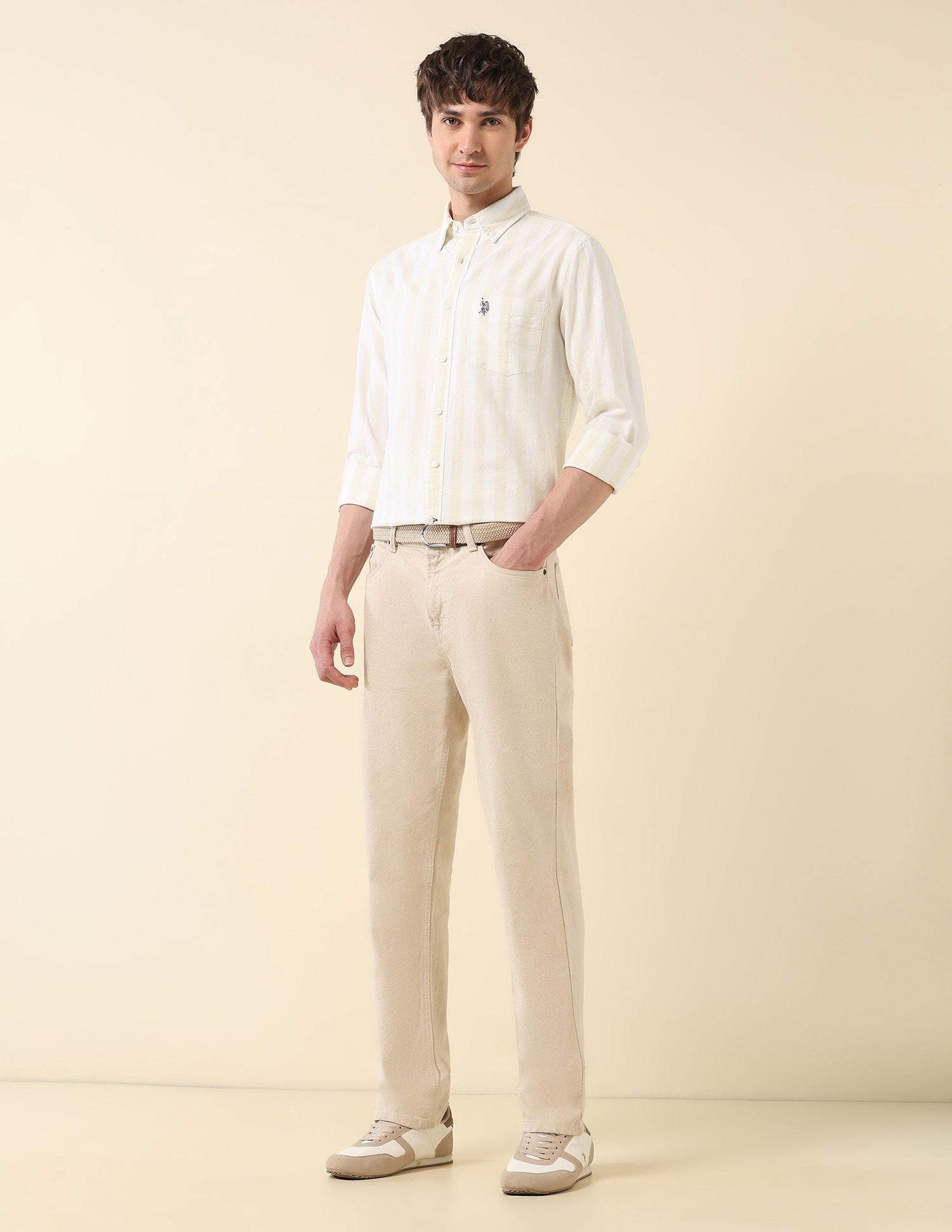 Vertical Striped Oxford Shirt Yellow - U.S. Polo Assn. India | Large