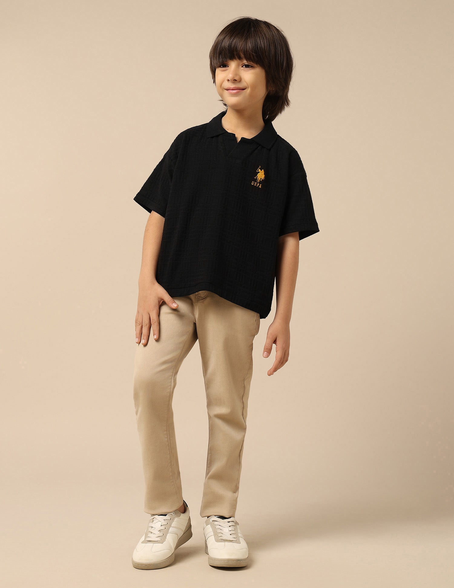 Boys Textured Boxy Fit Polo Shirt Black - U.S. POLO ASSN. | Large