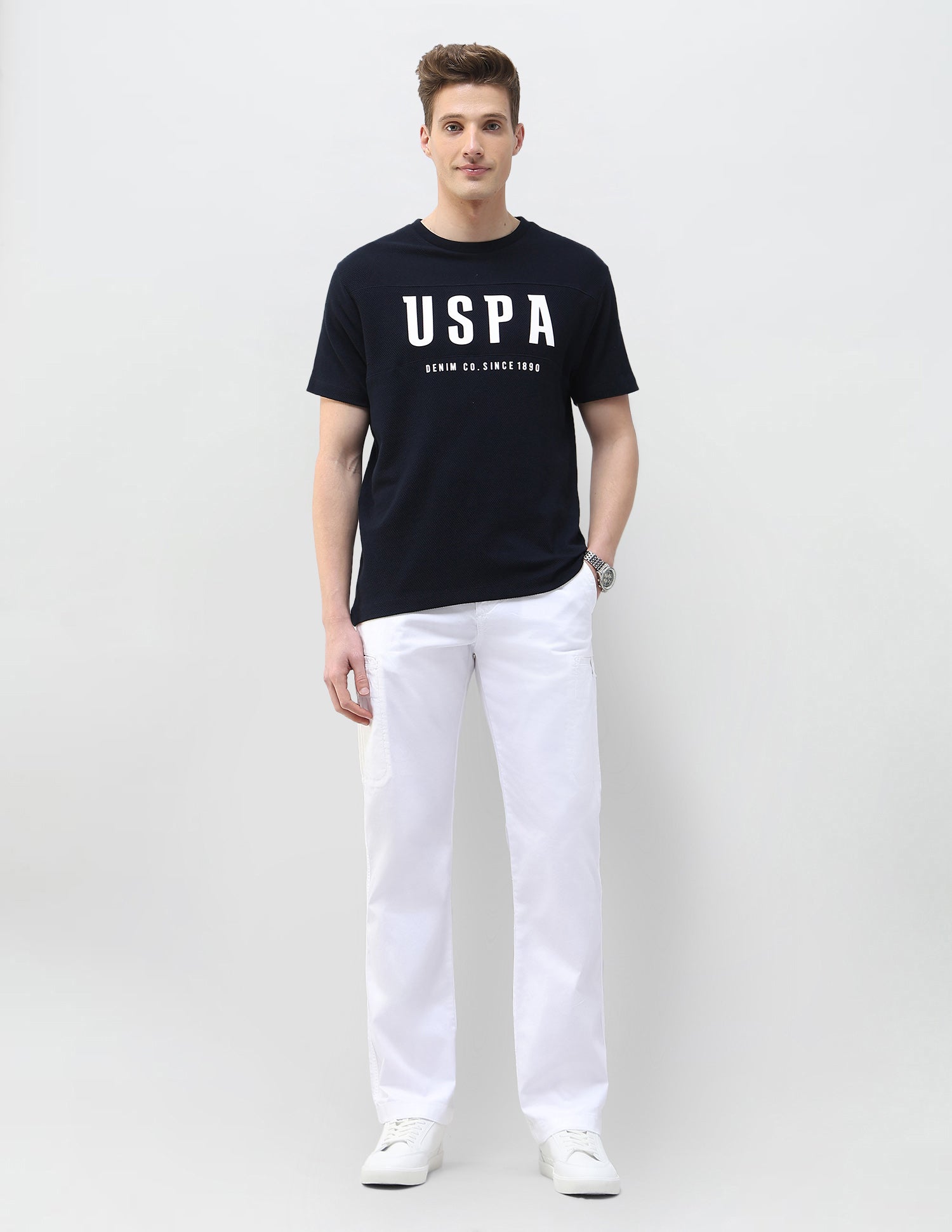 Textured Brand Printed Motel On The Coast T-Shirt Navy - U.S. Polo Assn. India | Large